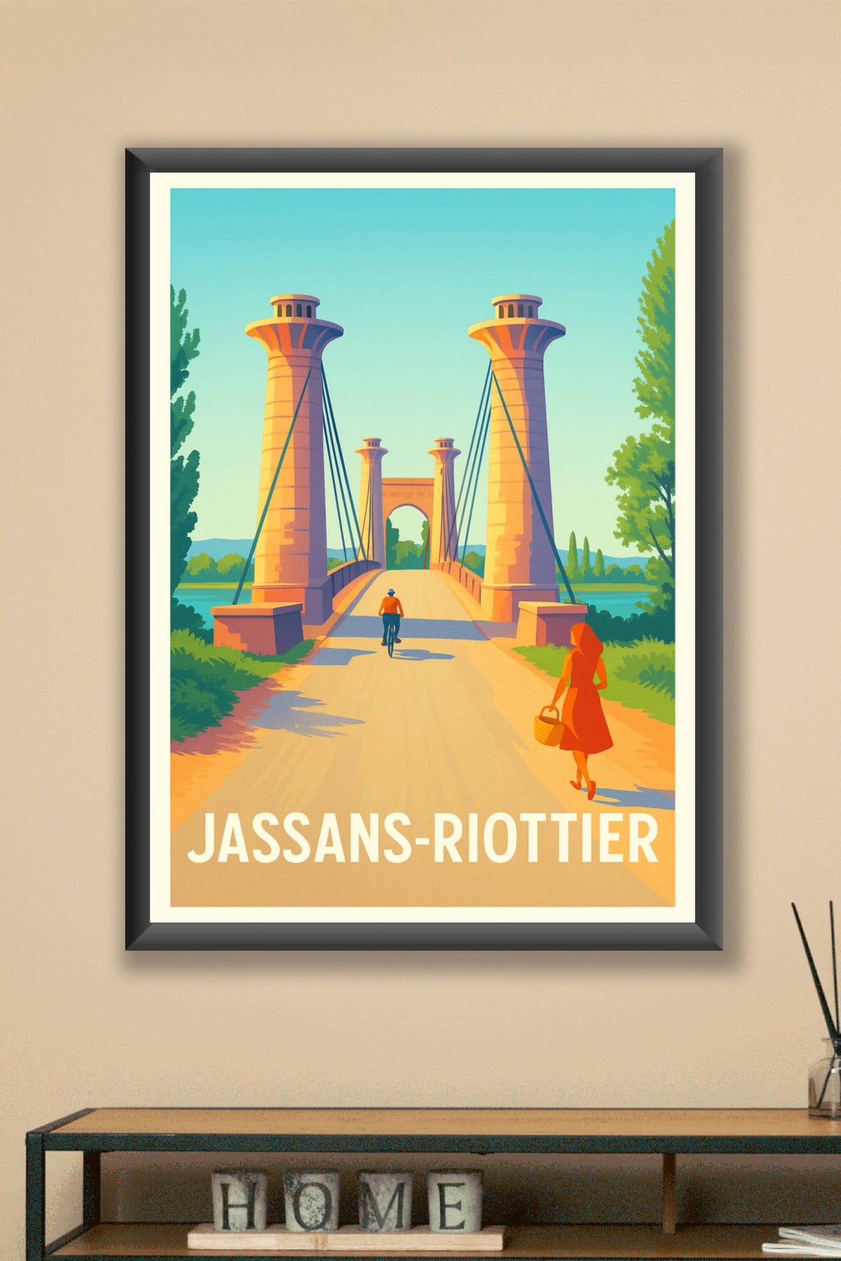 Affiche Jassans-Riottier — Charme et sérénité au pont historique · poster d'art de Jassans-Riottier