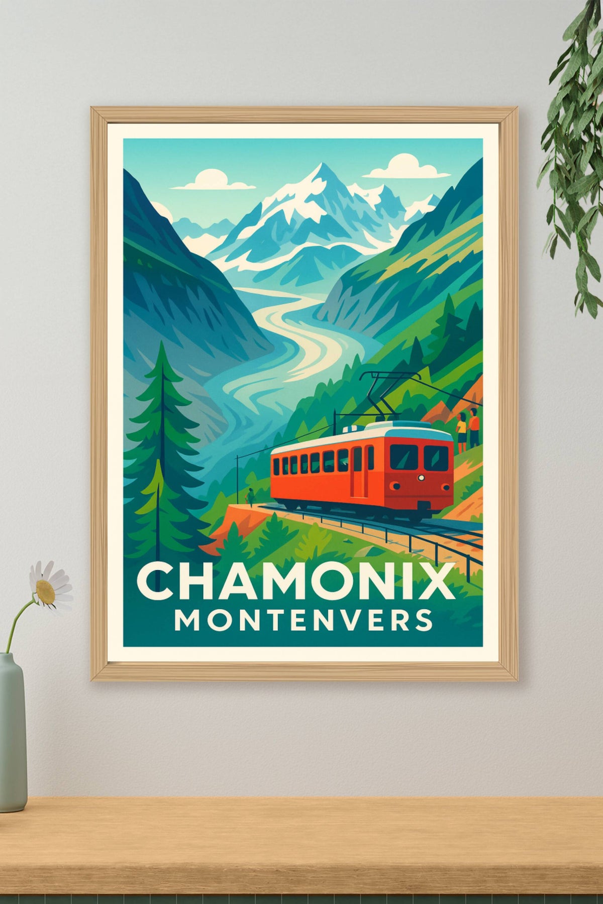 Affiche Chamonix — L'escapade alpine en rouge et vert · poster d'art de Chamonix