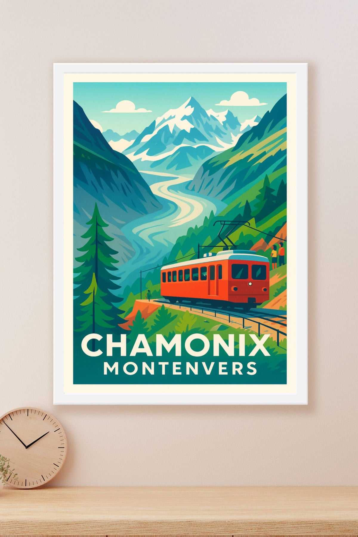 Affiche Chamonix — L'escapade alpine en rouge et vert · poster d'art de Chamonix