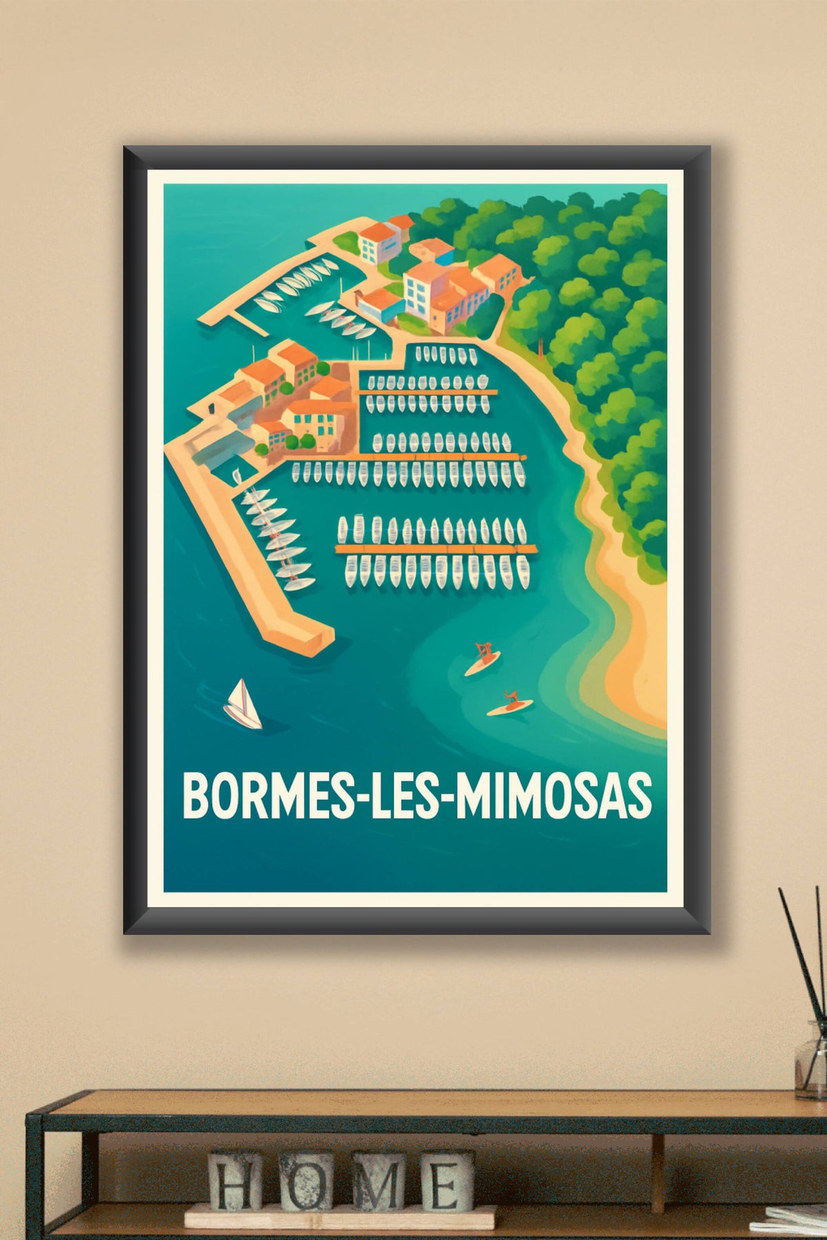 Affiche Bormes-les-Mimosas — Escapade marine en Méditerranée · poster d'art de Bormes-les-Mimosas