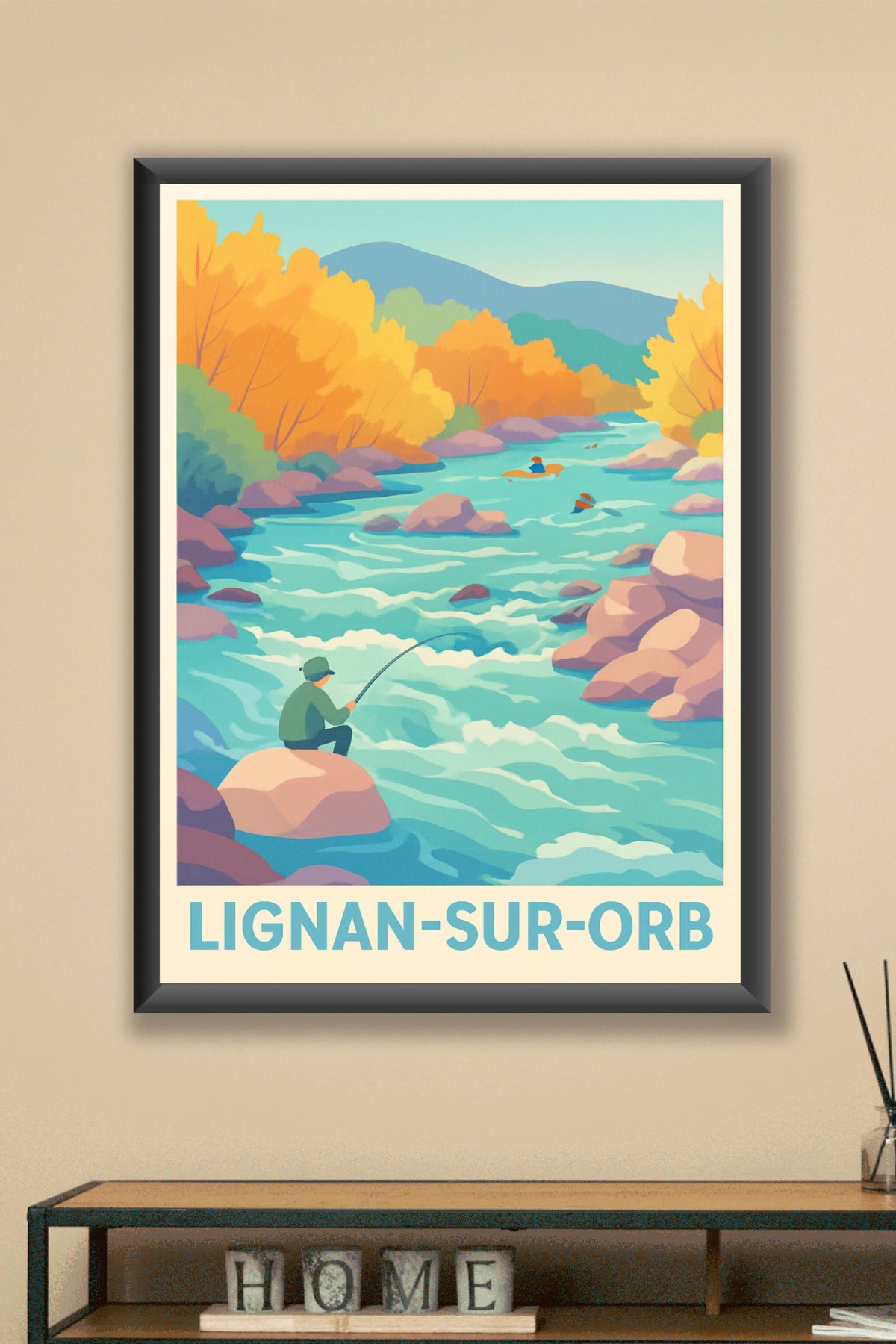 Affiche Lignan-sur-Orb — Sérénité au fil de l'eau · poster d'art de Lignan-sur-Orb