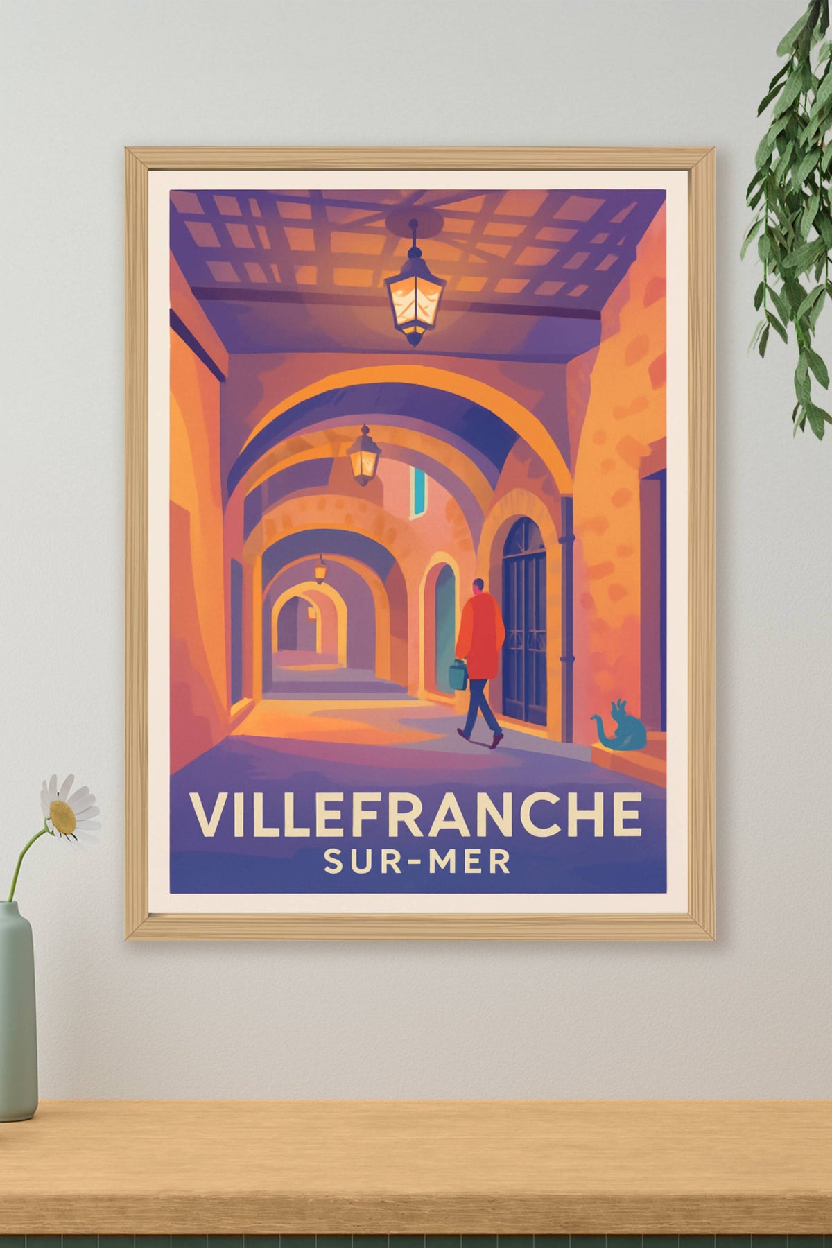 Affiche Villefranche-sur-Mer — Balade sous les arches illuminées · poster d'art de Villefranche-sur-Mer