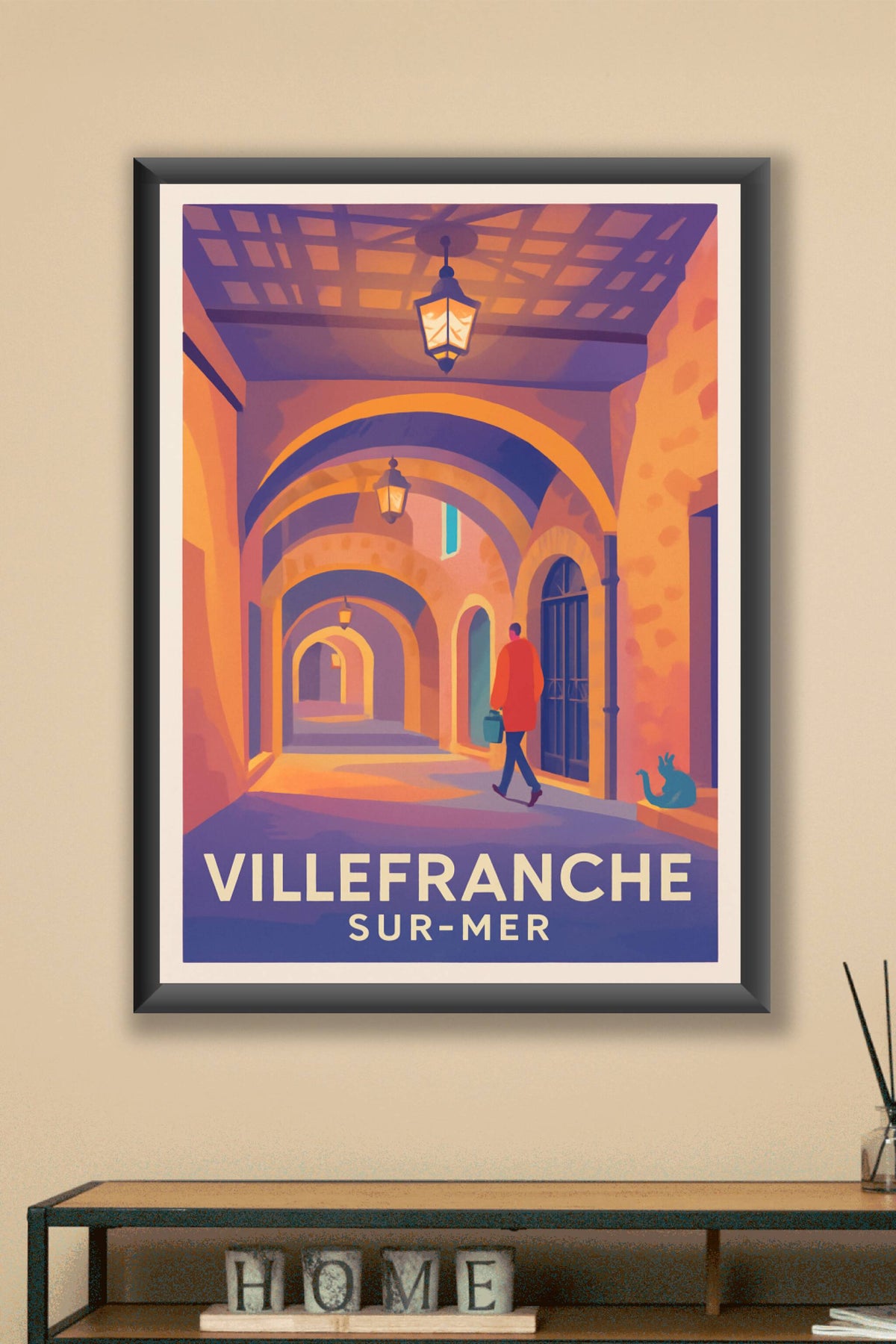Affiche Villefranche-sur-Mer — Balade sous les arches illuminées · poster d'art de Villefranche-sur-Mer