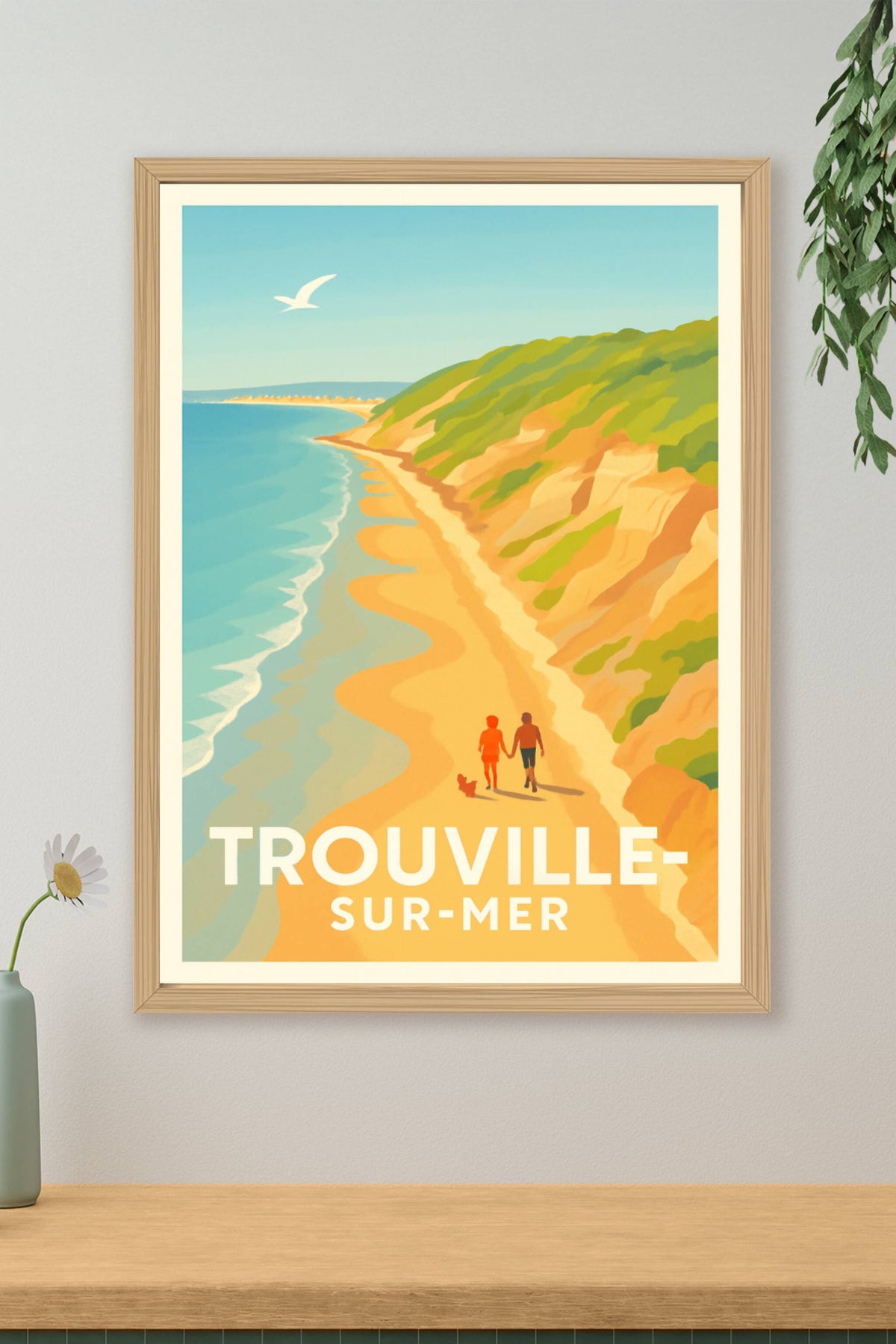 Affiche Trouville-sur-Mer — Promenade romantique au bord de l'eau · poster d'art de Trouville-sur-Mer