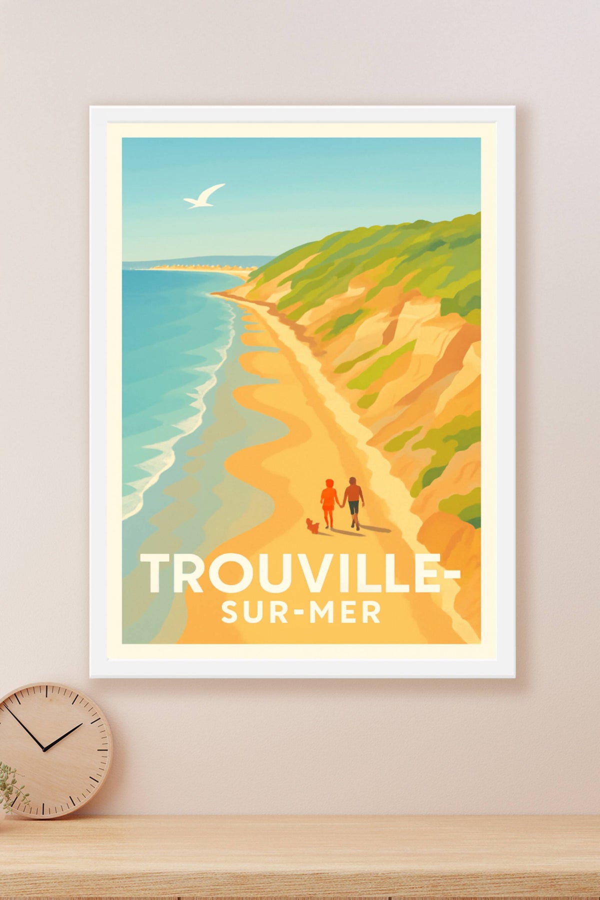 Affiche Trouville-sur-Mer — Promenade romantique au bord de l'eau · poster d'art de Trouville-sur-Mer