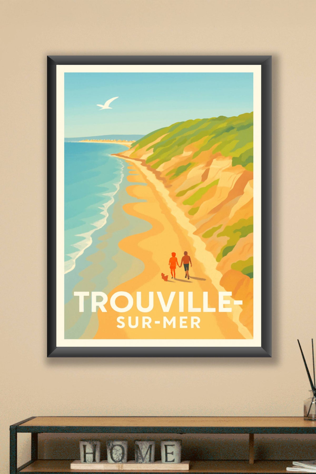 Affiche Trouville-sur-Mer — Promenade romantique au bord de l'eau · poster d'art de Trouville-sur-Mer