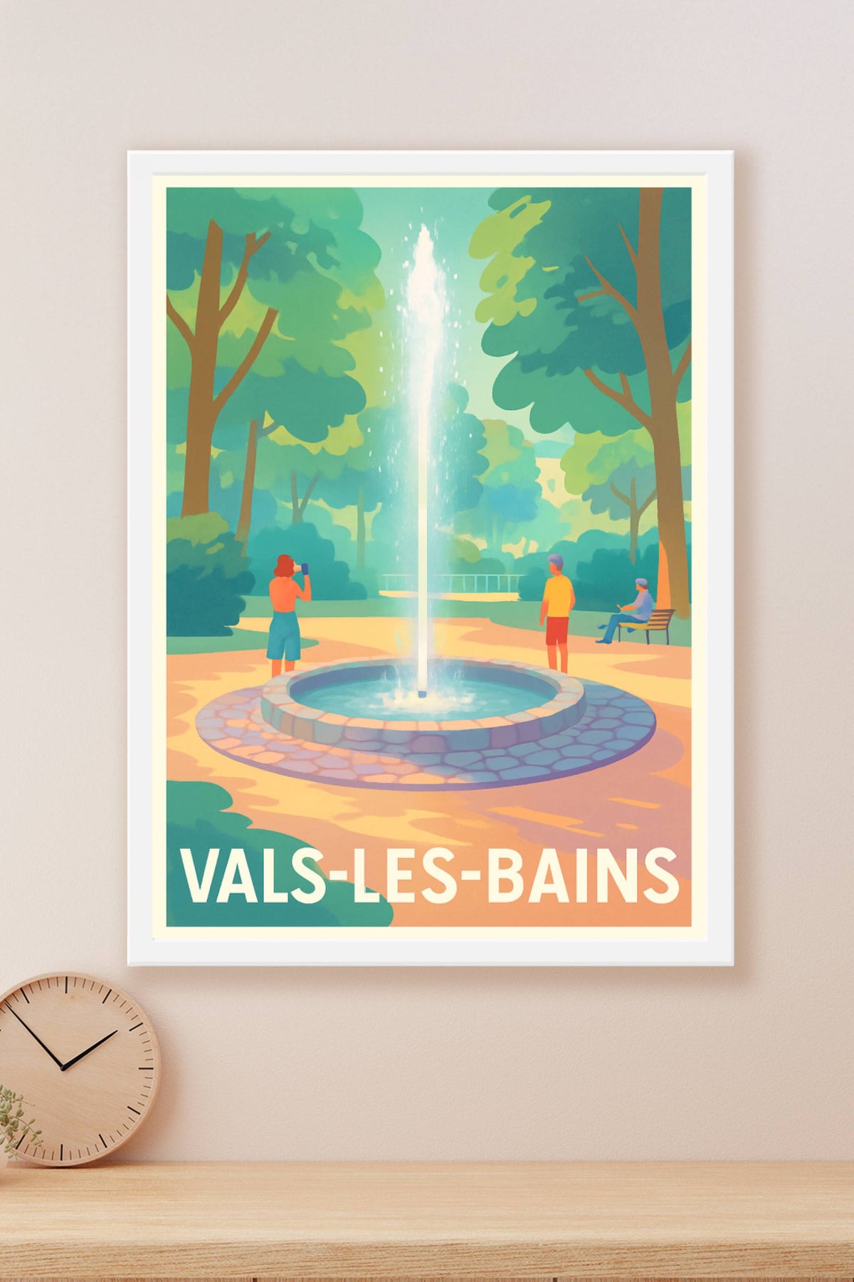 Affiche Vals-les-Bains — Évasion nature et détente au cœur de la fontaine · poster d'art de Vals-les-Bains