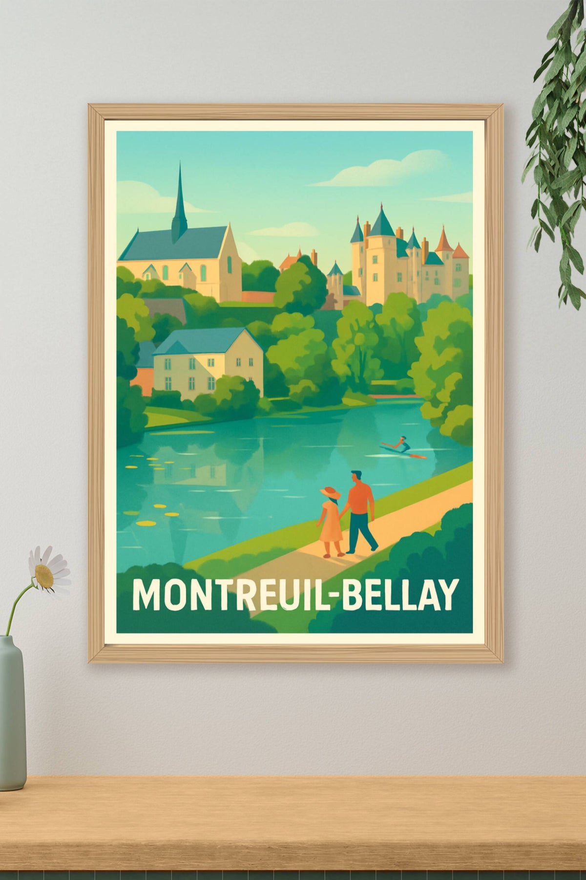 Affiche Montreuil-Bellay — Charme paisible entre château et rivière · poster d'art de Montreuil-Bellay