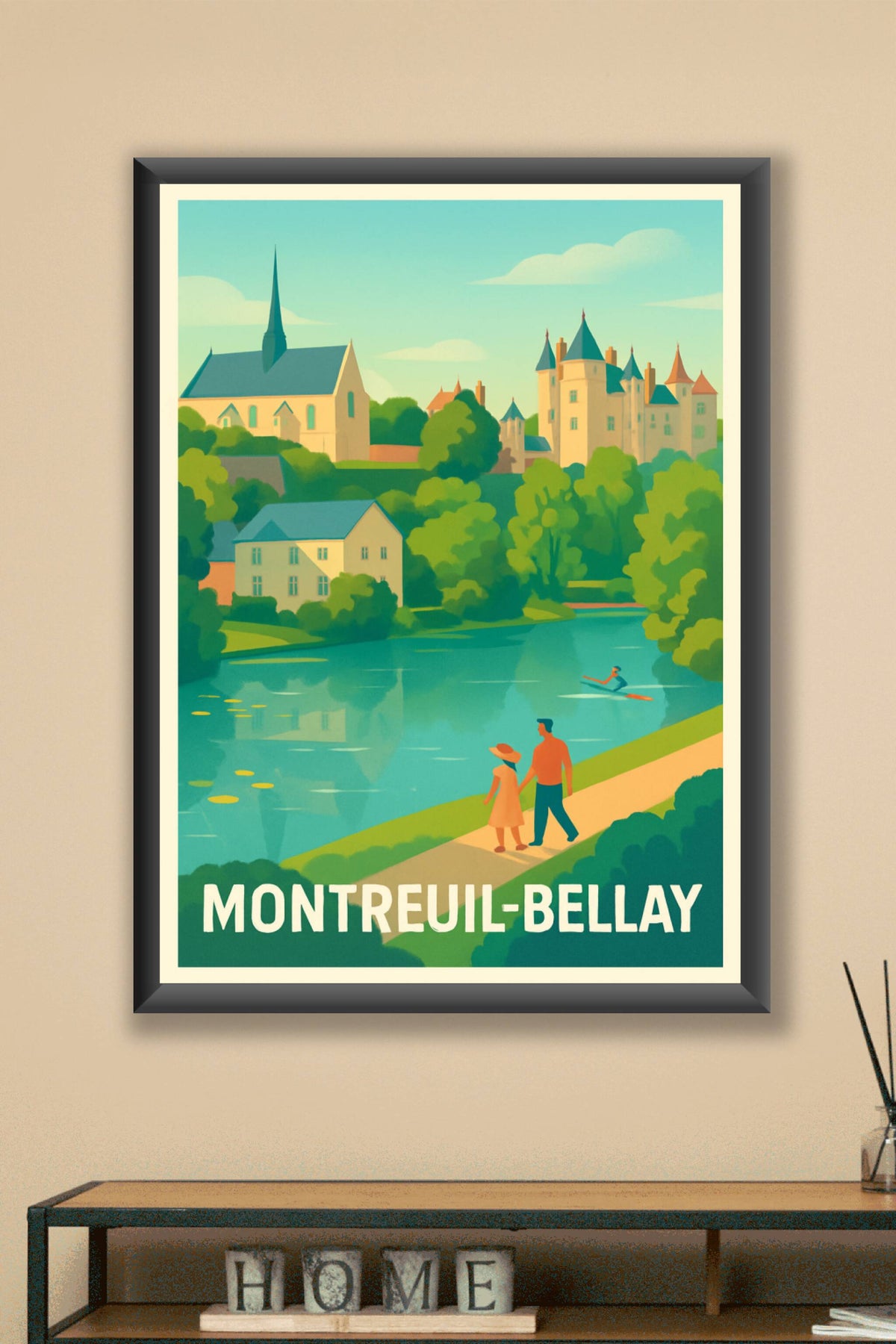 Affiche Montreuil-Bellay — Charme paisible entre château et rivière · poster d'art de Montreuil-Bellay
