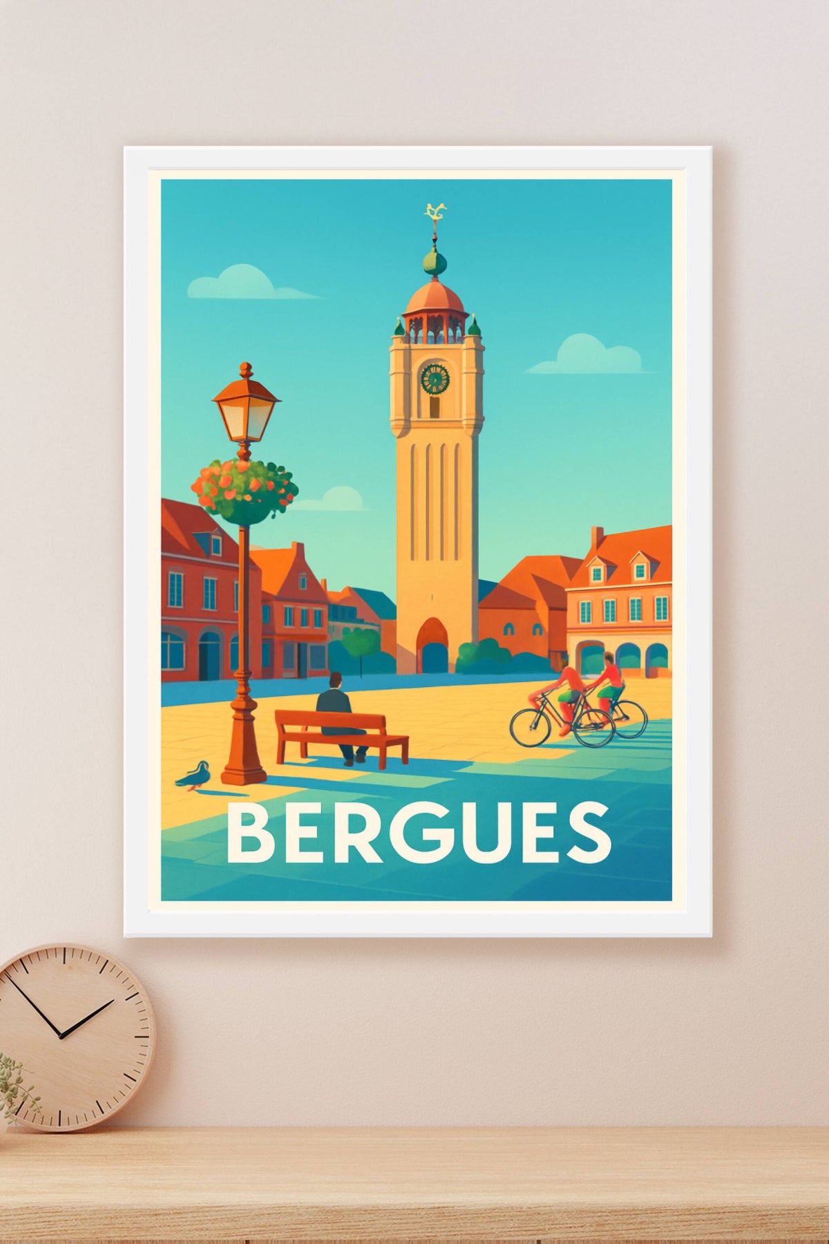 Affiche Bergues — L'élégance du beffroi et le charme de la ville · poster d'art de Bergues