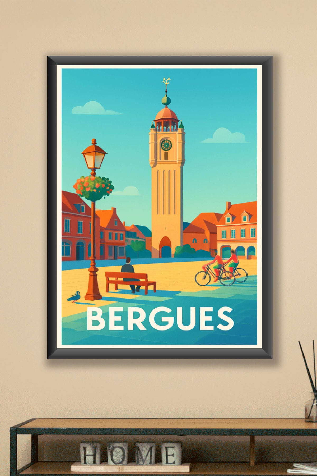 Affiche Bergues — L'élégance du beffroi et le charme de la ville · poster d'art de Bergues