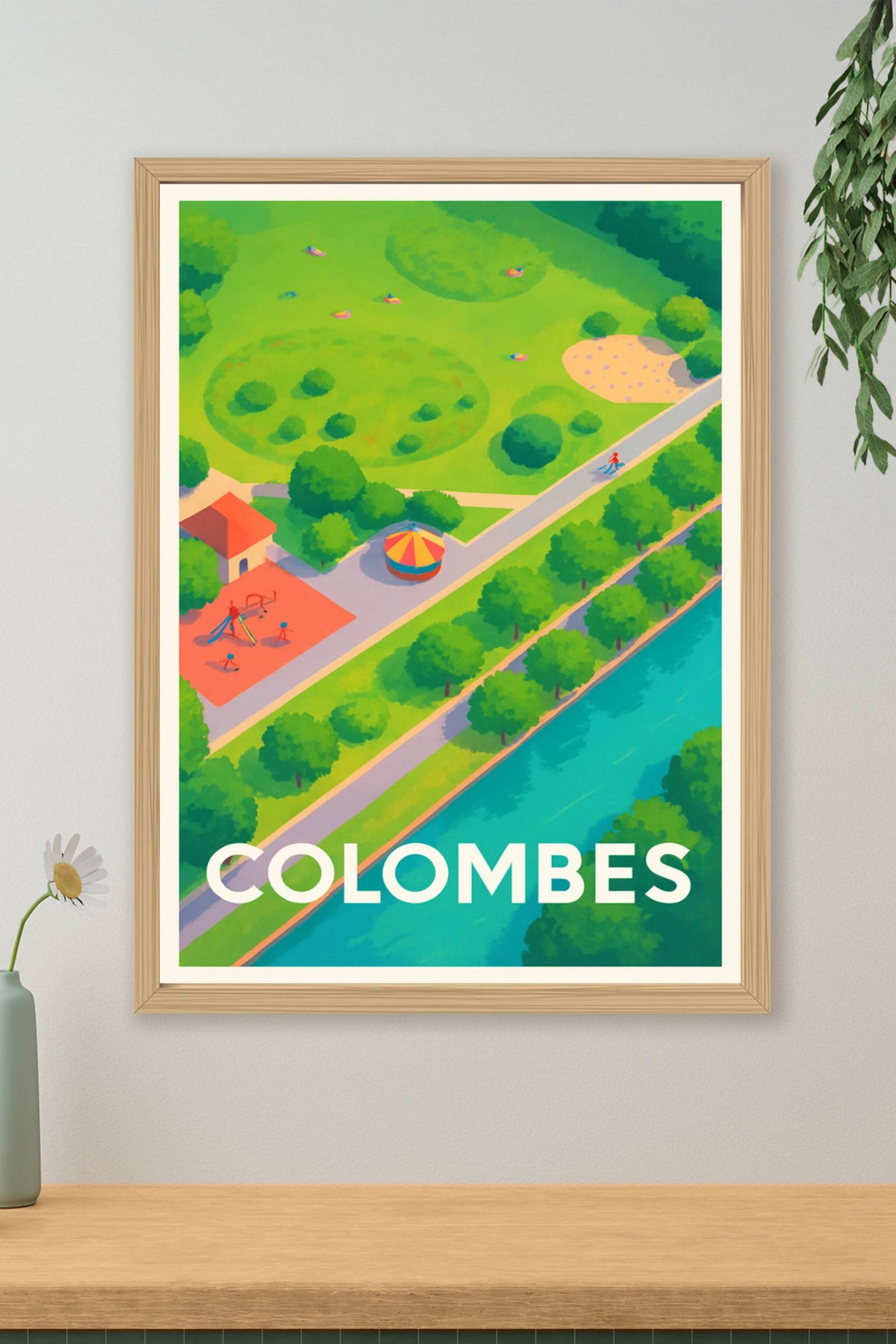 Affiche Colombes — Promenade paisible au bord de l'eau · poster d'art de Colombes