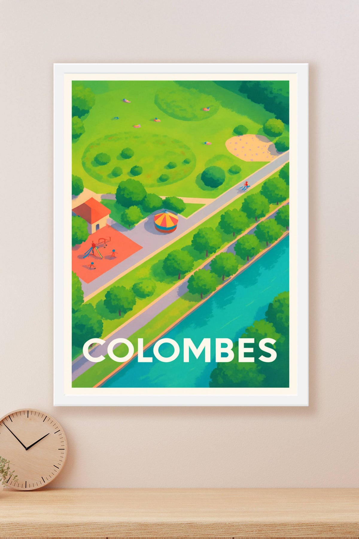 Affiche Colombes — Promenade paisible au bord de l'eau · poster d'art de Colombes