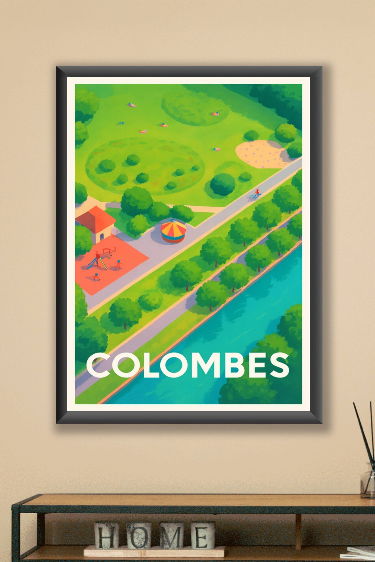 Affiche Colombes — Promenade paisible au bord de l'eau · poster d'art de Colombes