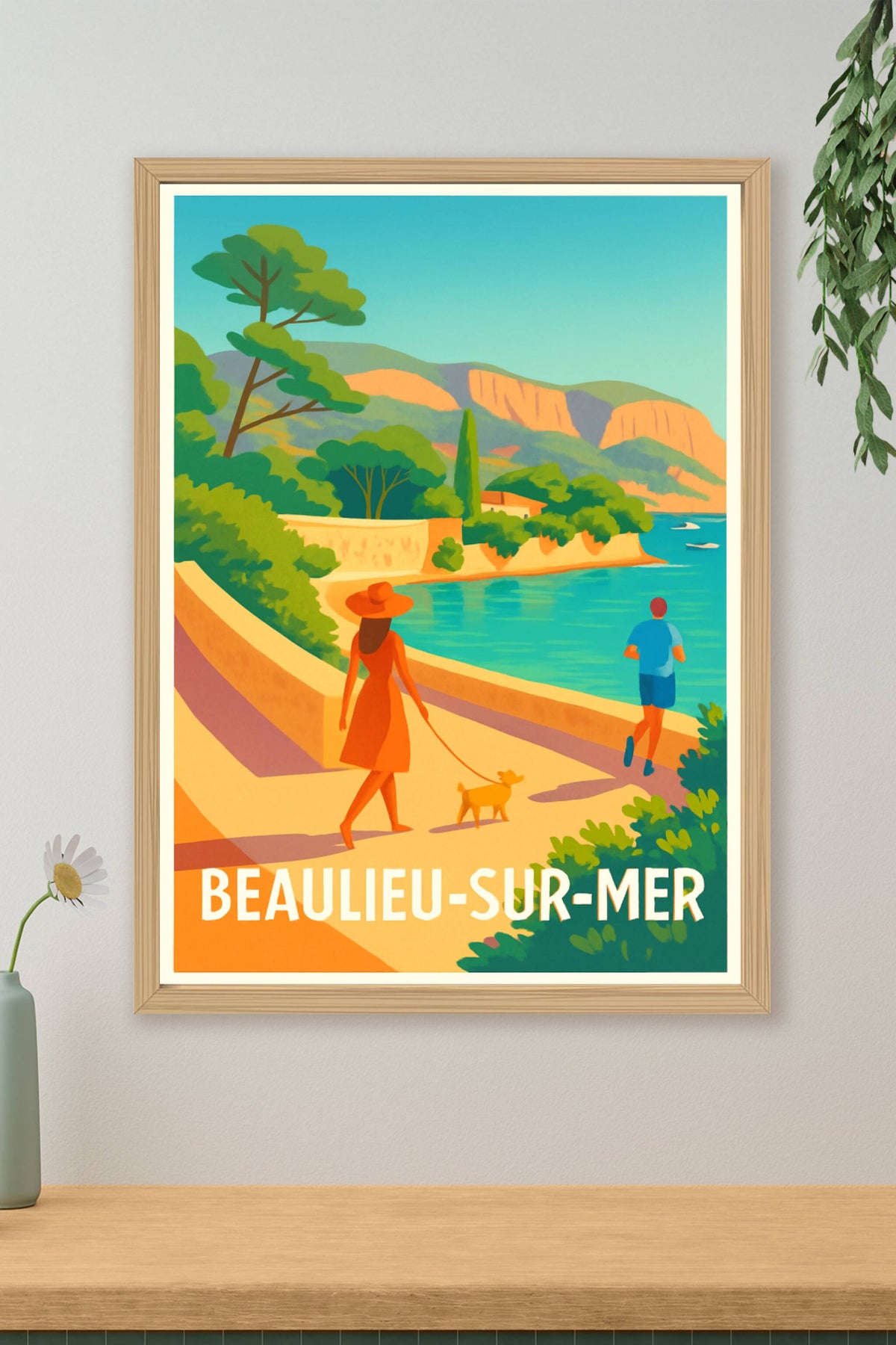 Affiche Beaulieu-sur-Mer — Promenade ensoleillée au bord de l'eau · poster d'art de Beaulieu-sur-Mer