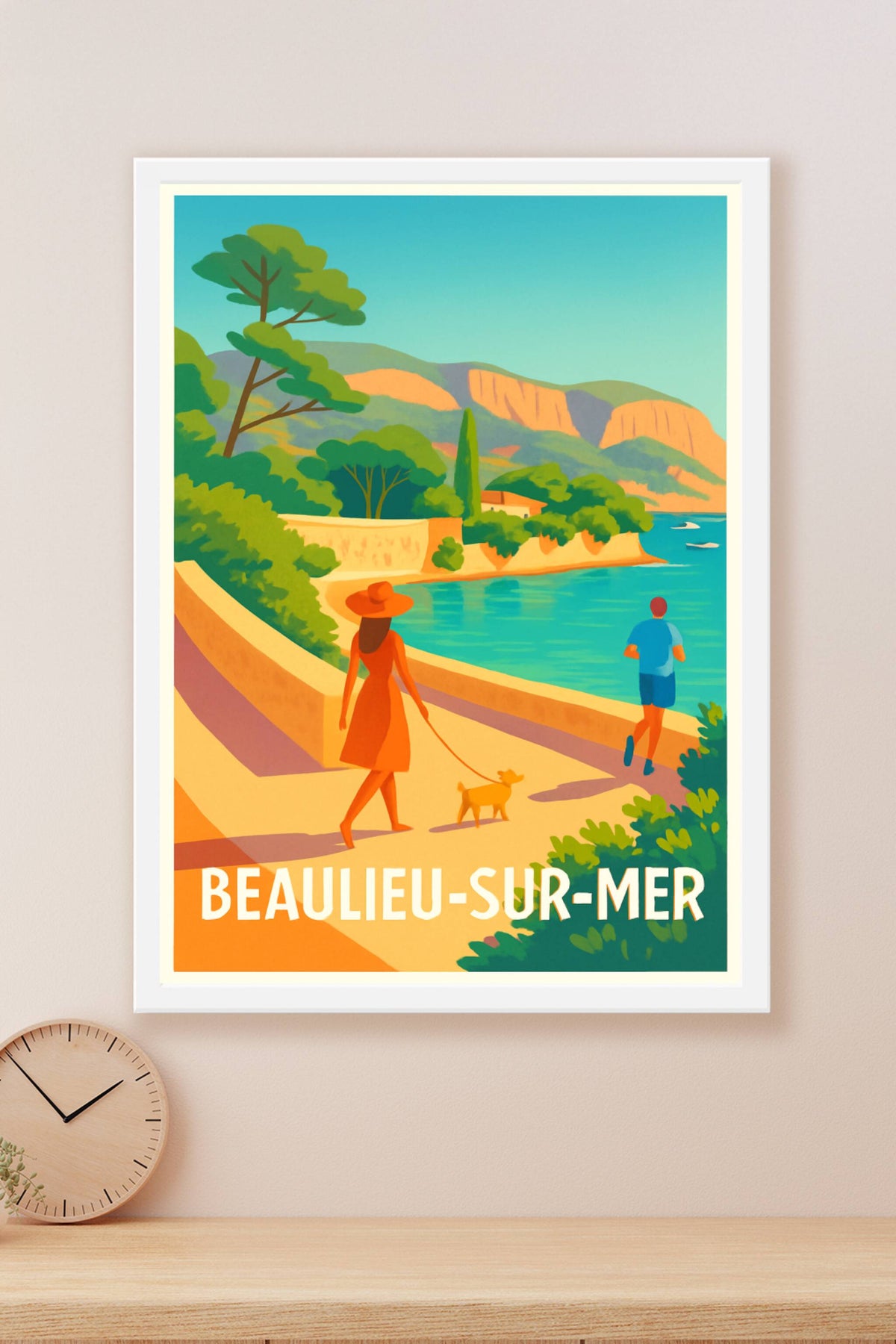 Affiche Beaulieu-sur-Mer — Promenade ensoleillée au bord de l'eau · poster d'art de Beaulieu-sur-Mer