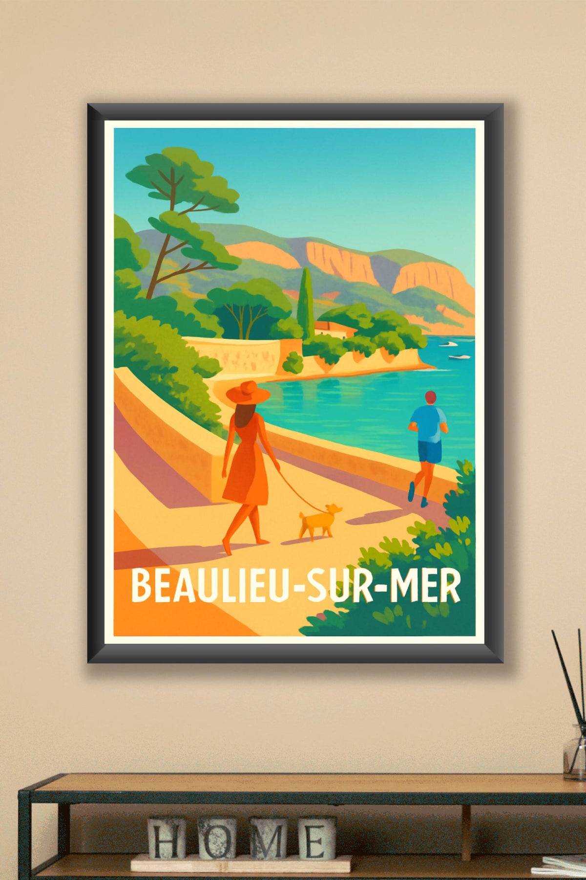 Affiche Beaulieu-sur-Mer — Promenade ensoleillée au bord de l'eau · poster d'art de Beaulieu-sur-Mer