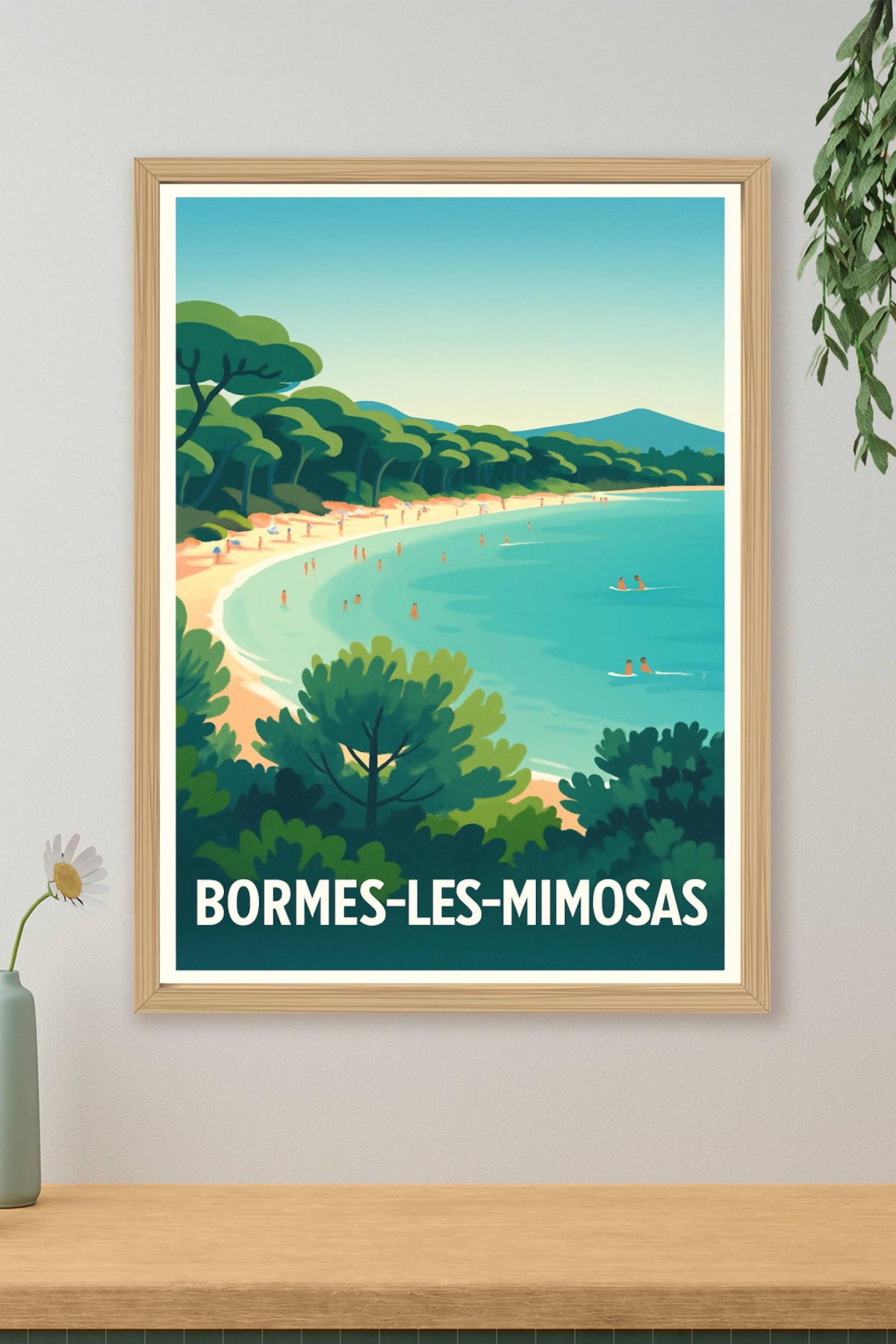 Affiche Bormes-les-Mimosas — Plage et nature préservée · poster d'art de Bormes-les-Mimosas