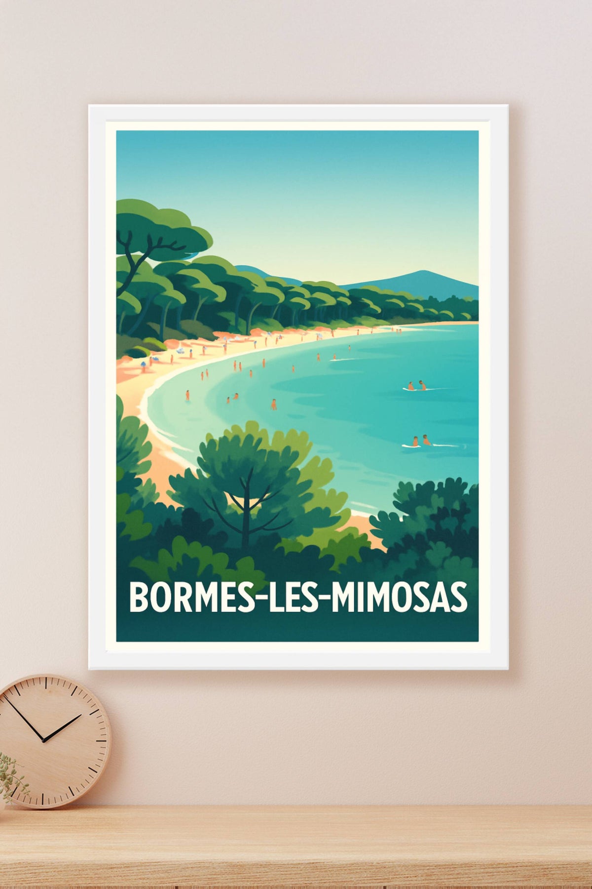 Affiche Bormes-les-Mimosas — Plage et nature préservée · poster d'art de Bormes-les-Mimosas