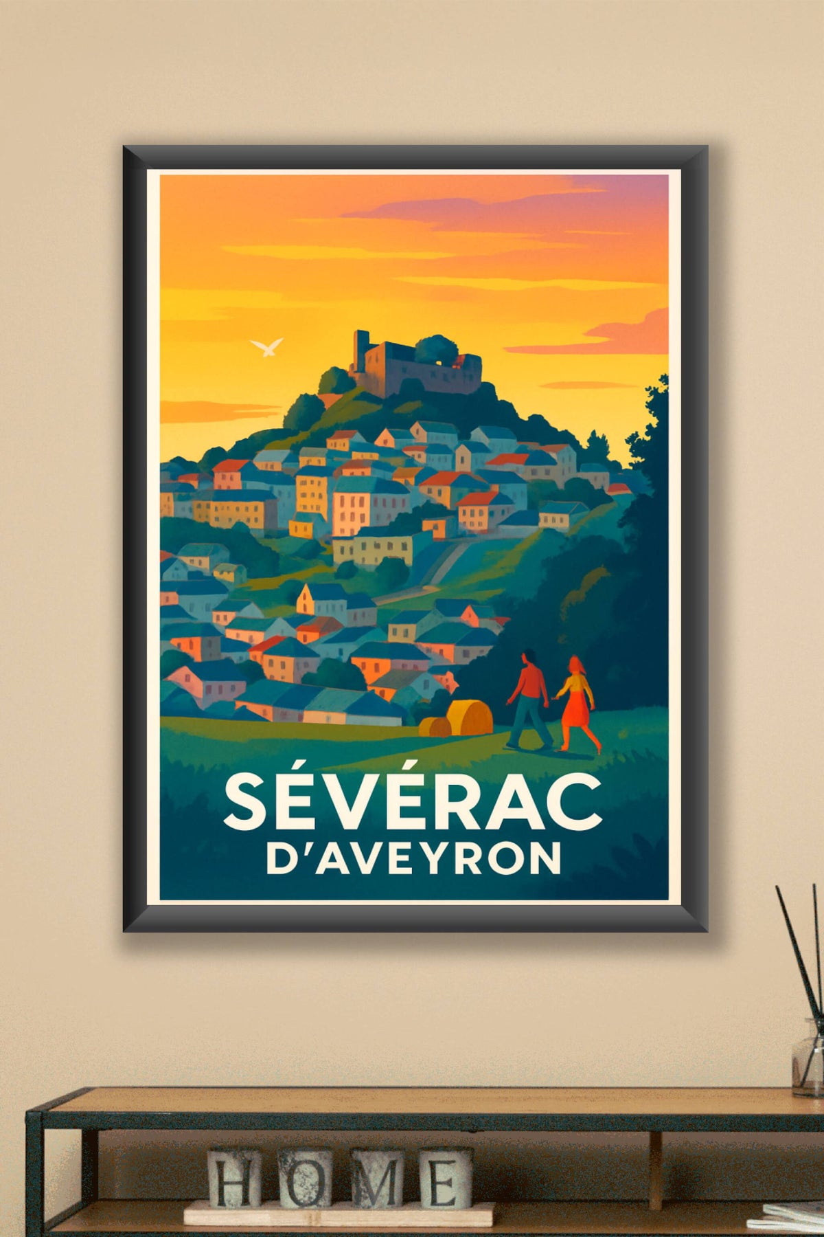 Affiche Sévérac d'Aveyron — Charme et Sérénité au Crépuscule · poster d'art de Sévérac d'Aveyron