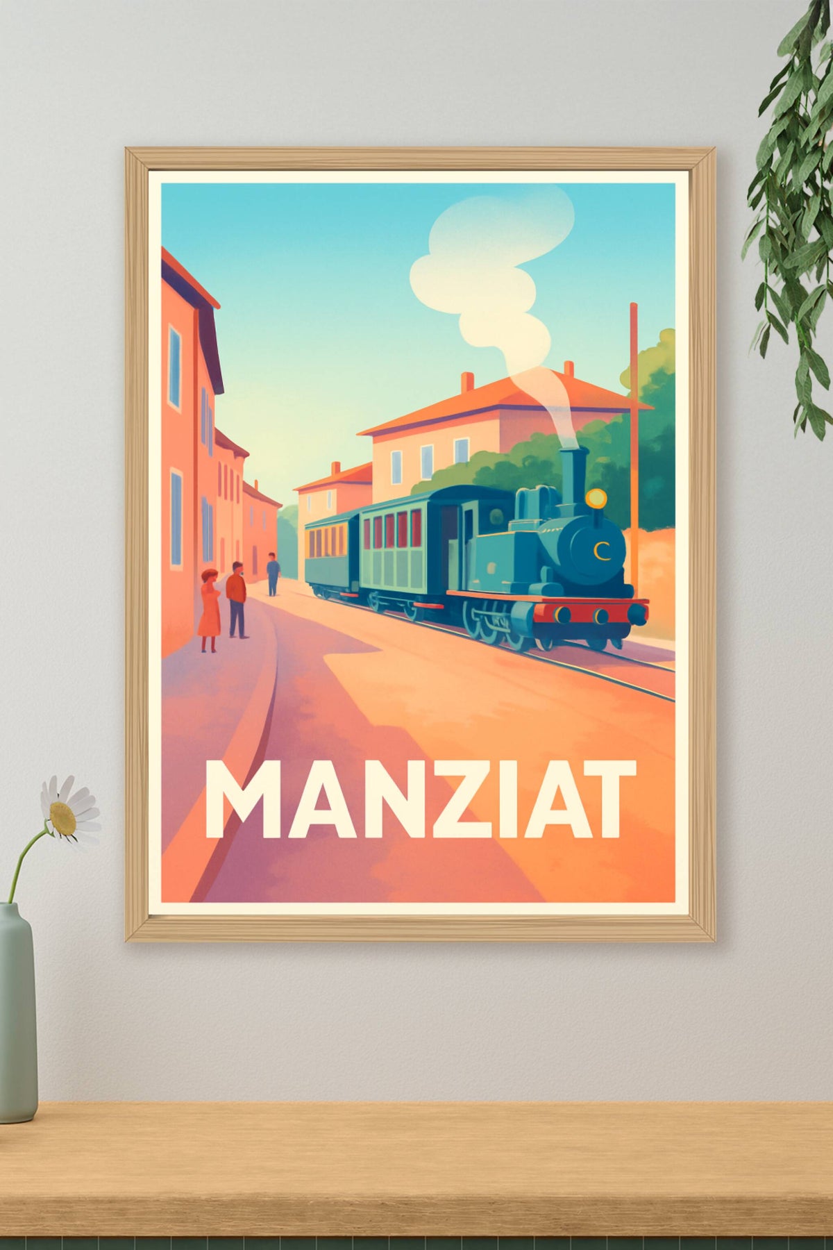 Affiche Manziat — Voyage rétro au pays des trains à vapeur · poster d'art de Manziat