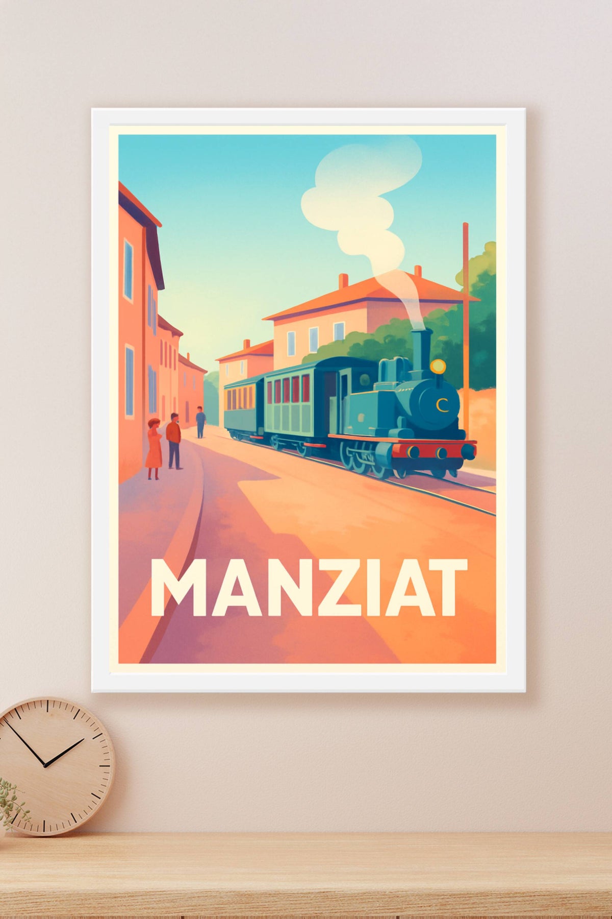 Affiche Manziat — Voyage rétro au pays des trains à vapeur · poster d'art de Manziat