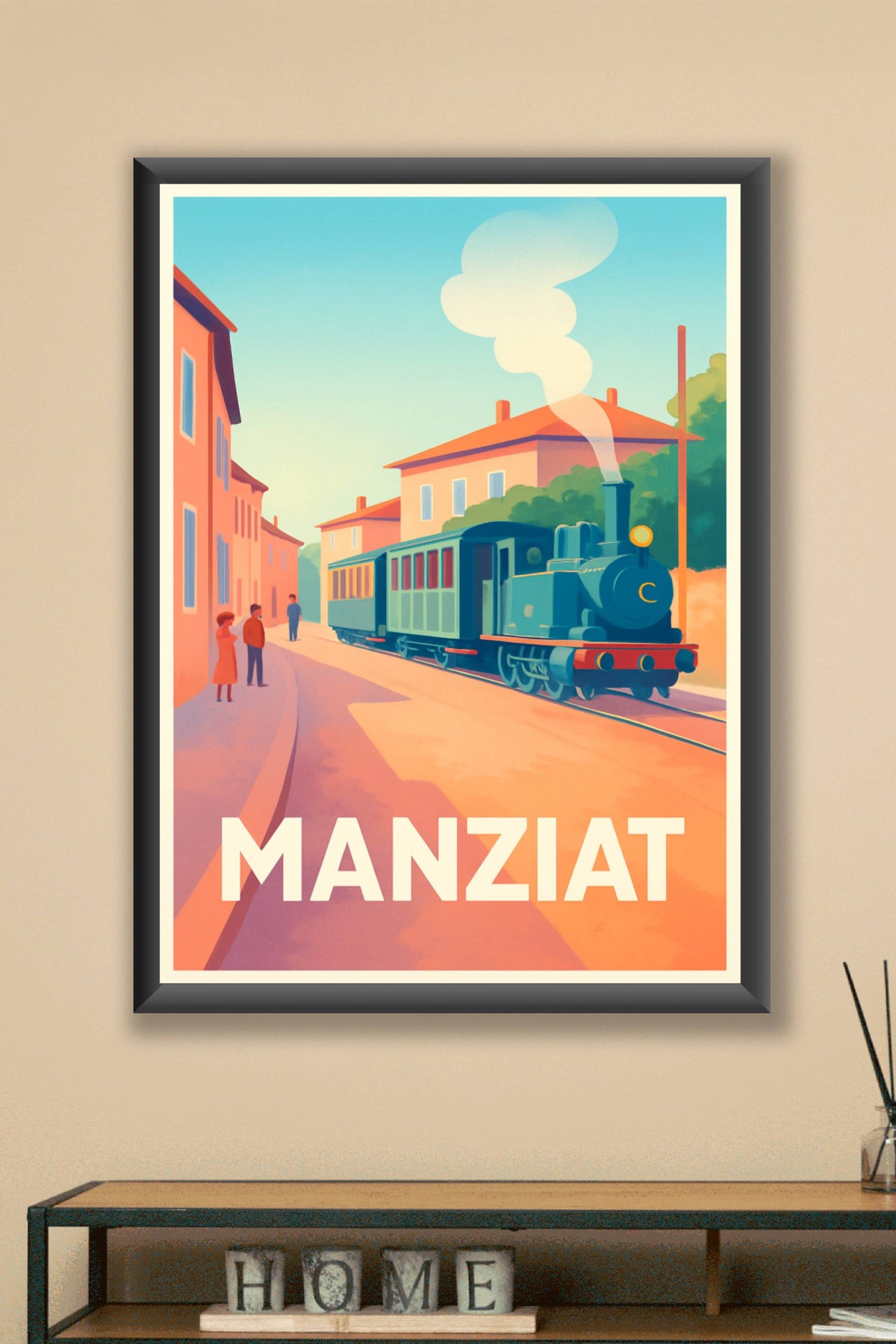 Affiche Manziat — Voyage rétro au pays des trains à vapeur · poster d'art de Manziat
