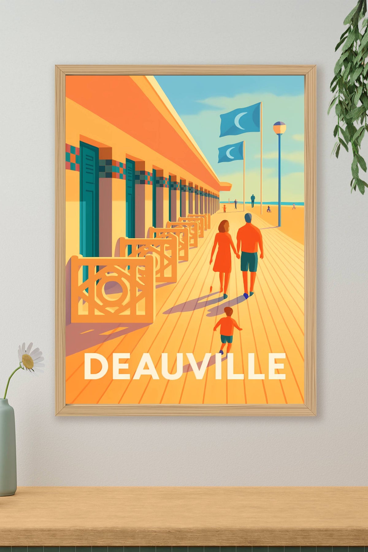 Affiche Deauville — Promenade ensoleillée sur la plage mythique · poster d'art de Deauville