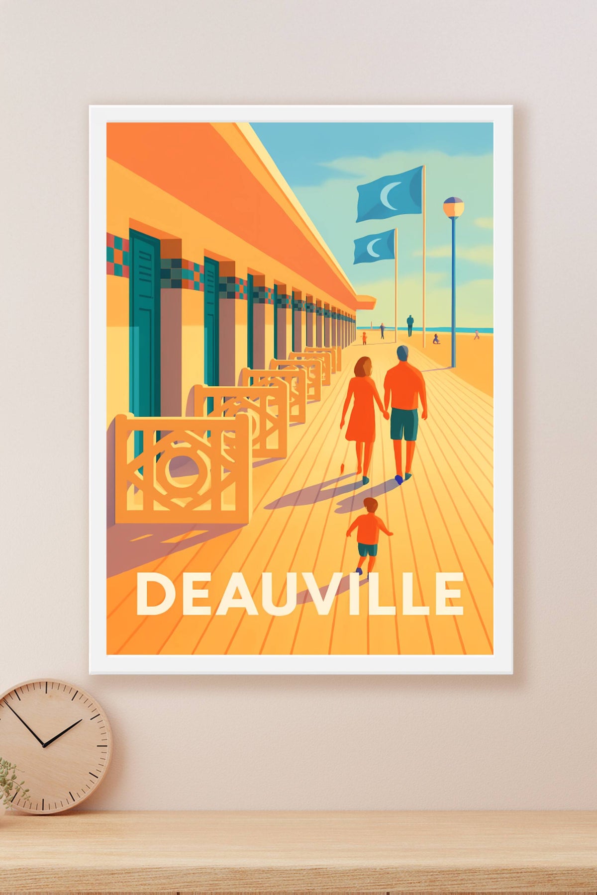 Affiche Deauville — Promenade ensoleillée sur la plage mythique · poster d'art de Deauville