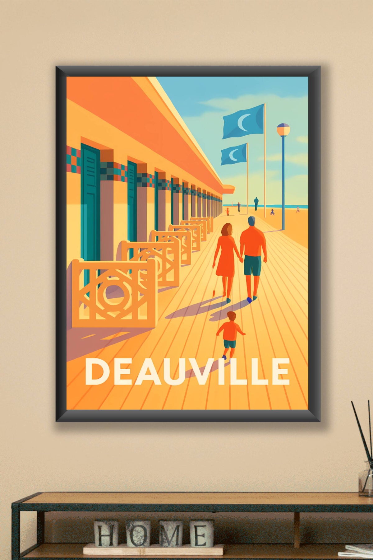 Affiche Deauville — Promenade ensoleillée sur la plage mythique · poster d'art de Deauville