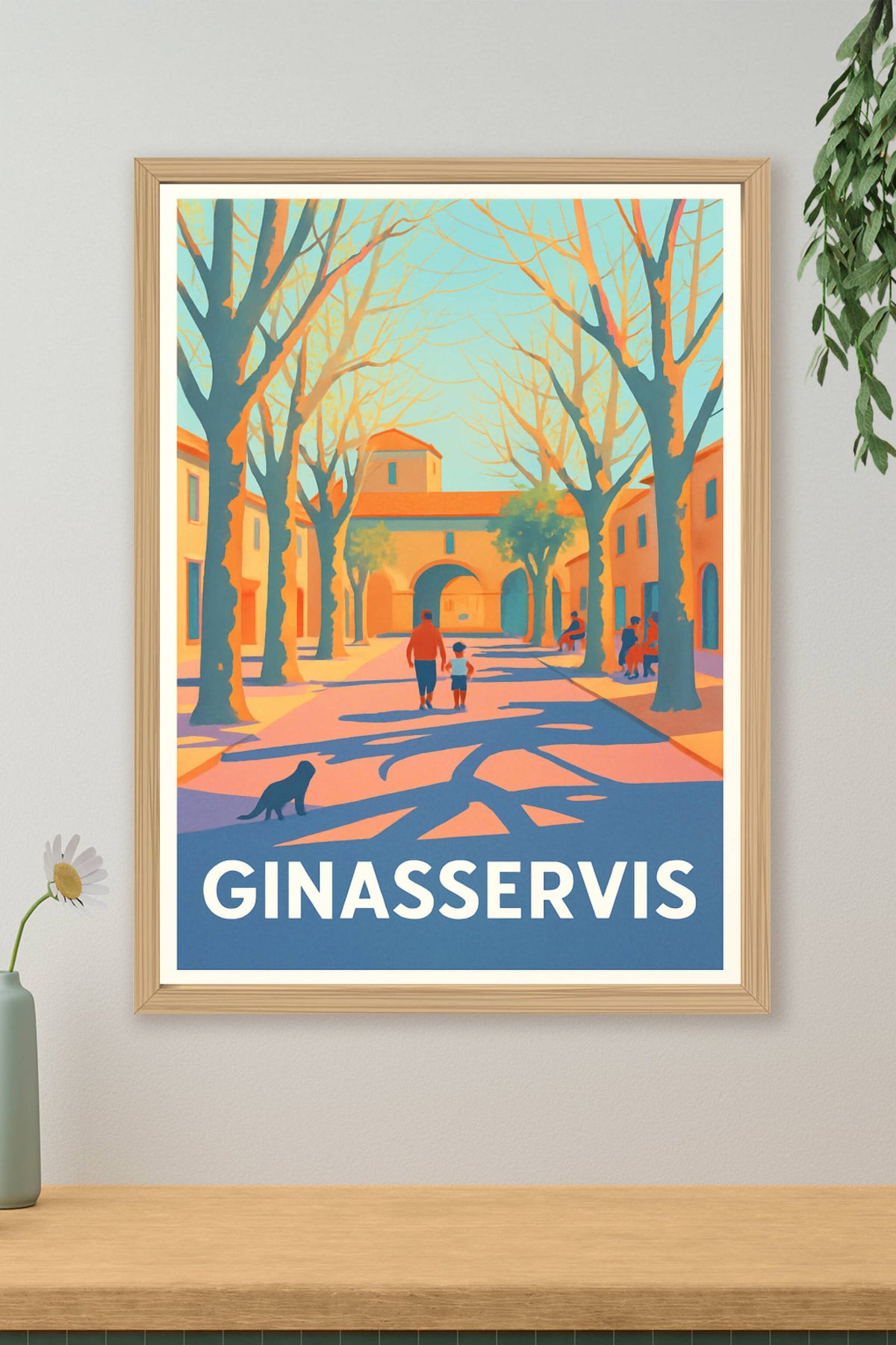 Affiche Ginasservis — Promenade ensoleillée dans un village provençal · poster d'art de Ginasservis