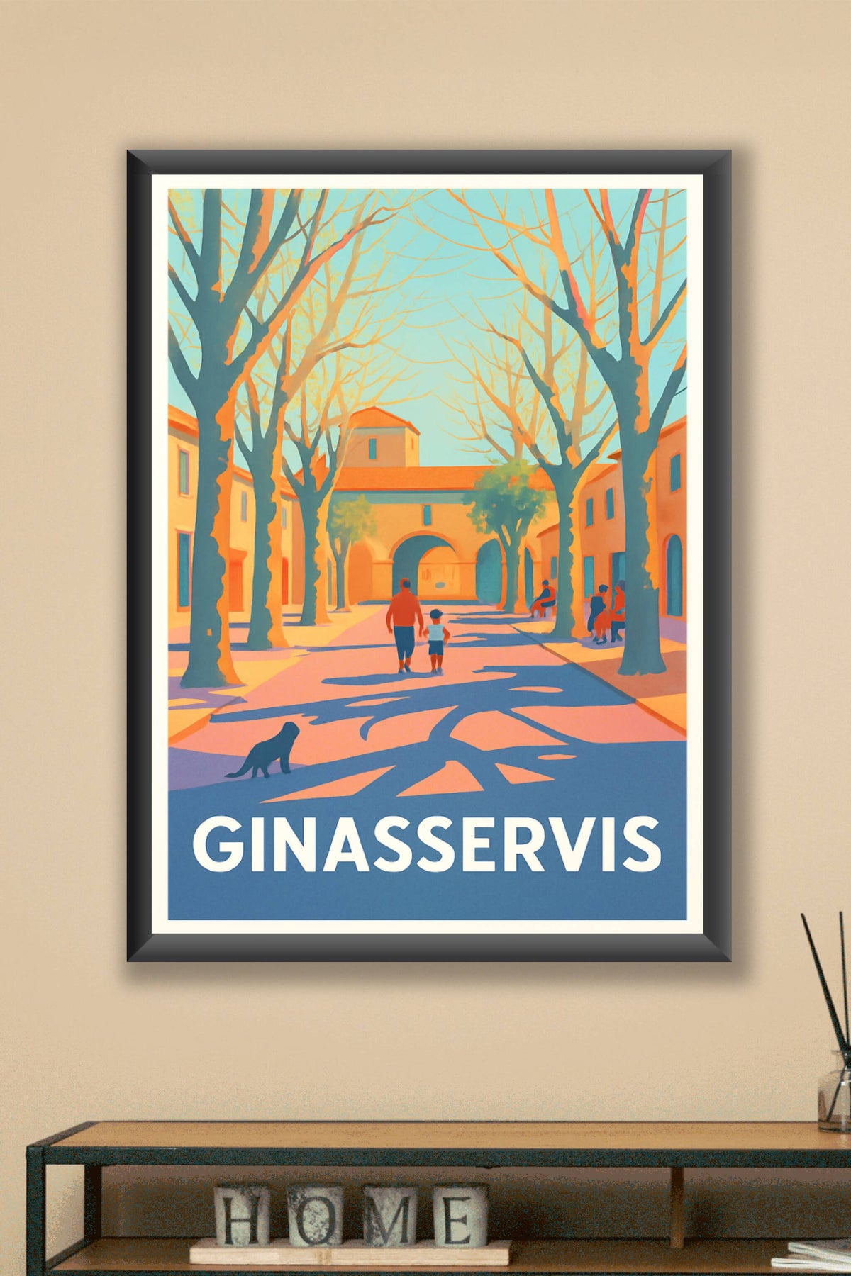 Affiche Ginasservis — Promenade ensoleillée dans un village provençal · poster d'art de Ginasservis
