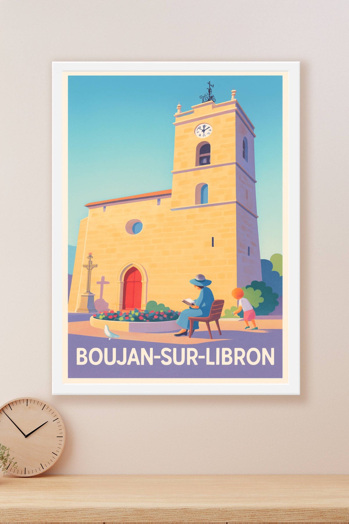 Affiche Boujan-sur-Libron — Charme et sérénité à l’ombre de l’église · poster d'art de Boujan-sur-Libron