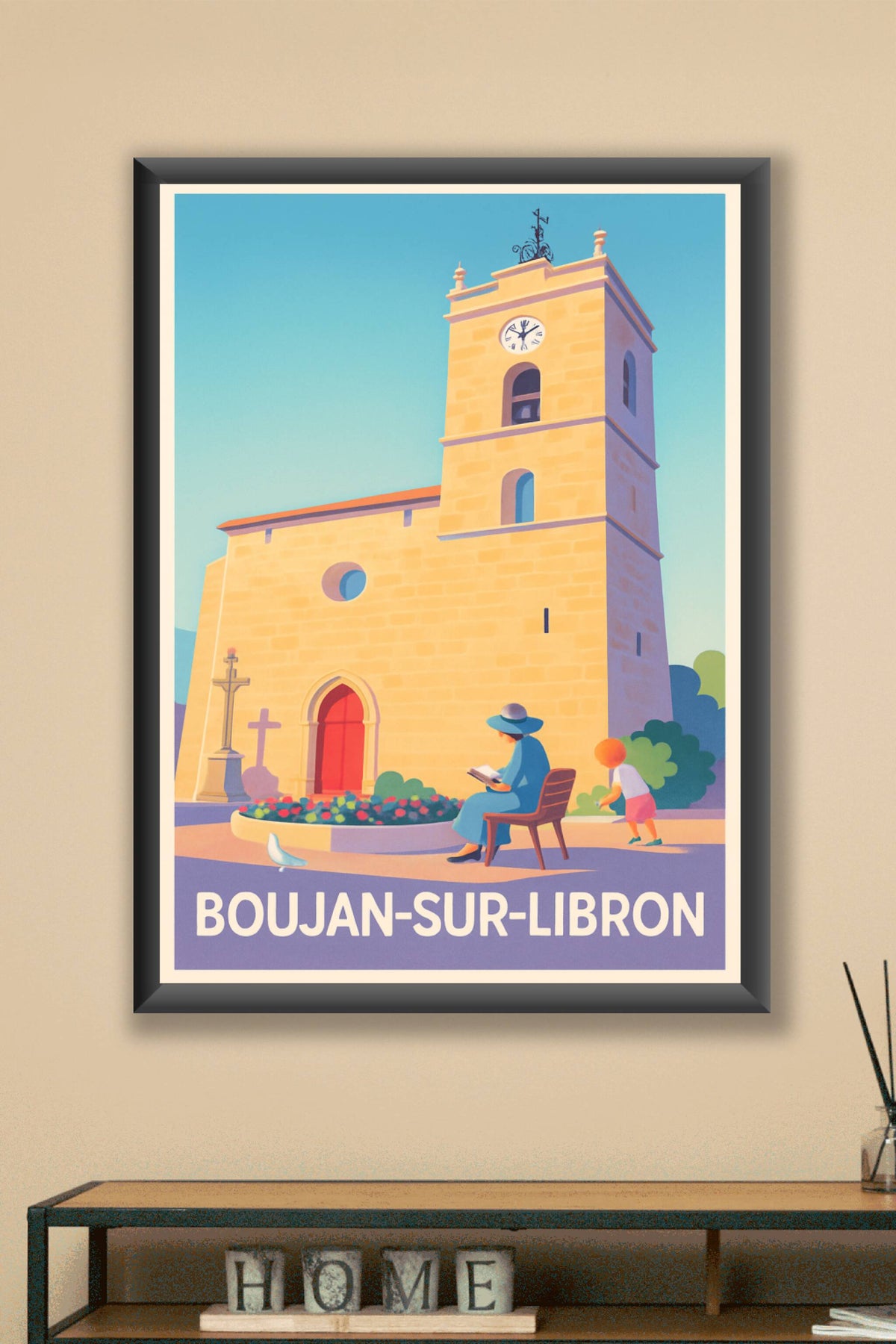 Affiche Boujan-sur-Libron — Charme et sérénité à l’ombre de l’église · poster d'art de Boujan-sur-Libron