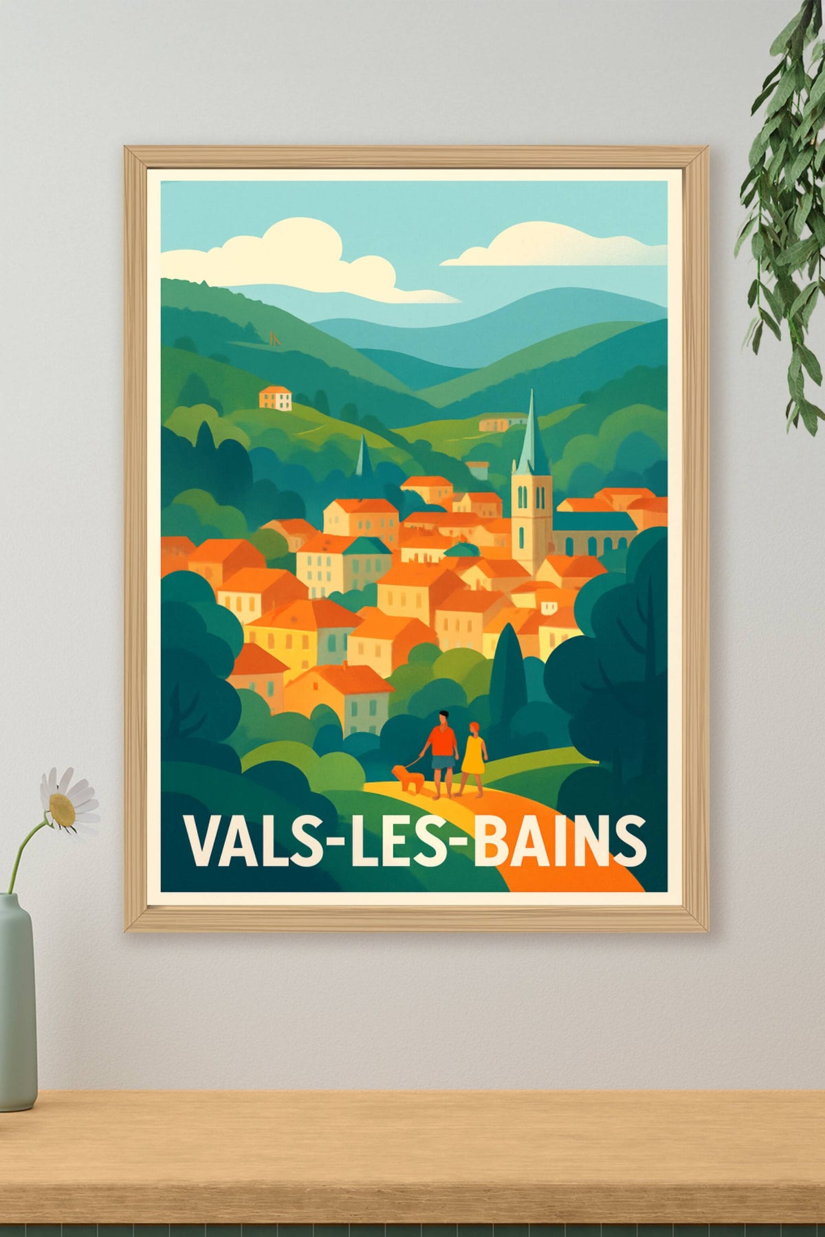 Affiche Vals-les-Bains — Charme bucolique en Ardèche · poster d'art de Vals-les-Bains