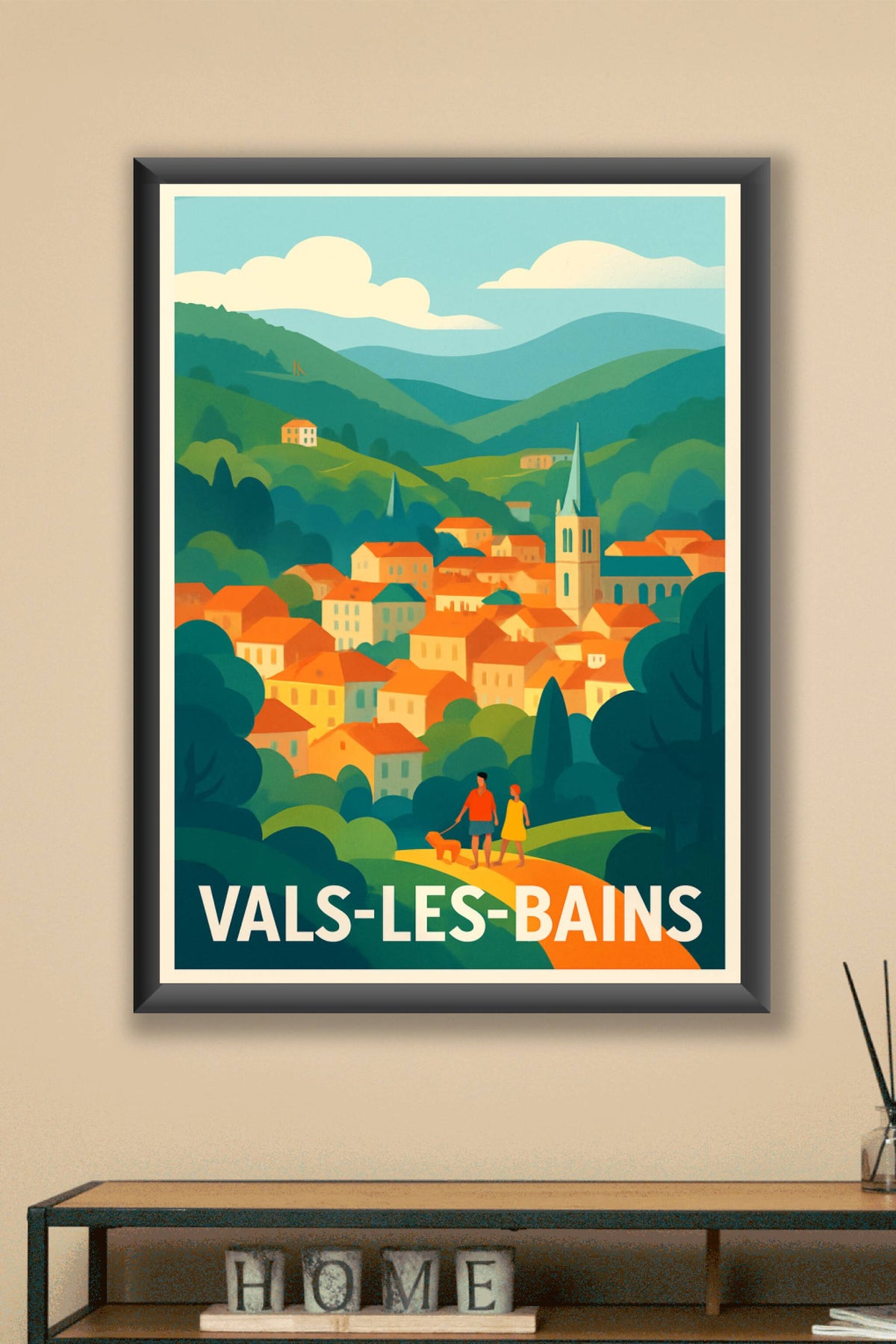 Affiche Vals-les-Bains — Charme bucolique en Ardèche · poster d'art de Vals-les-Bains