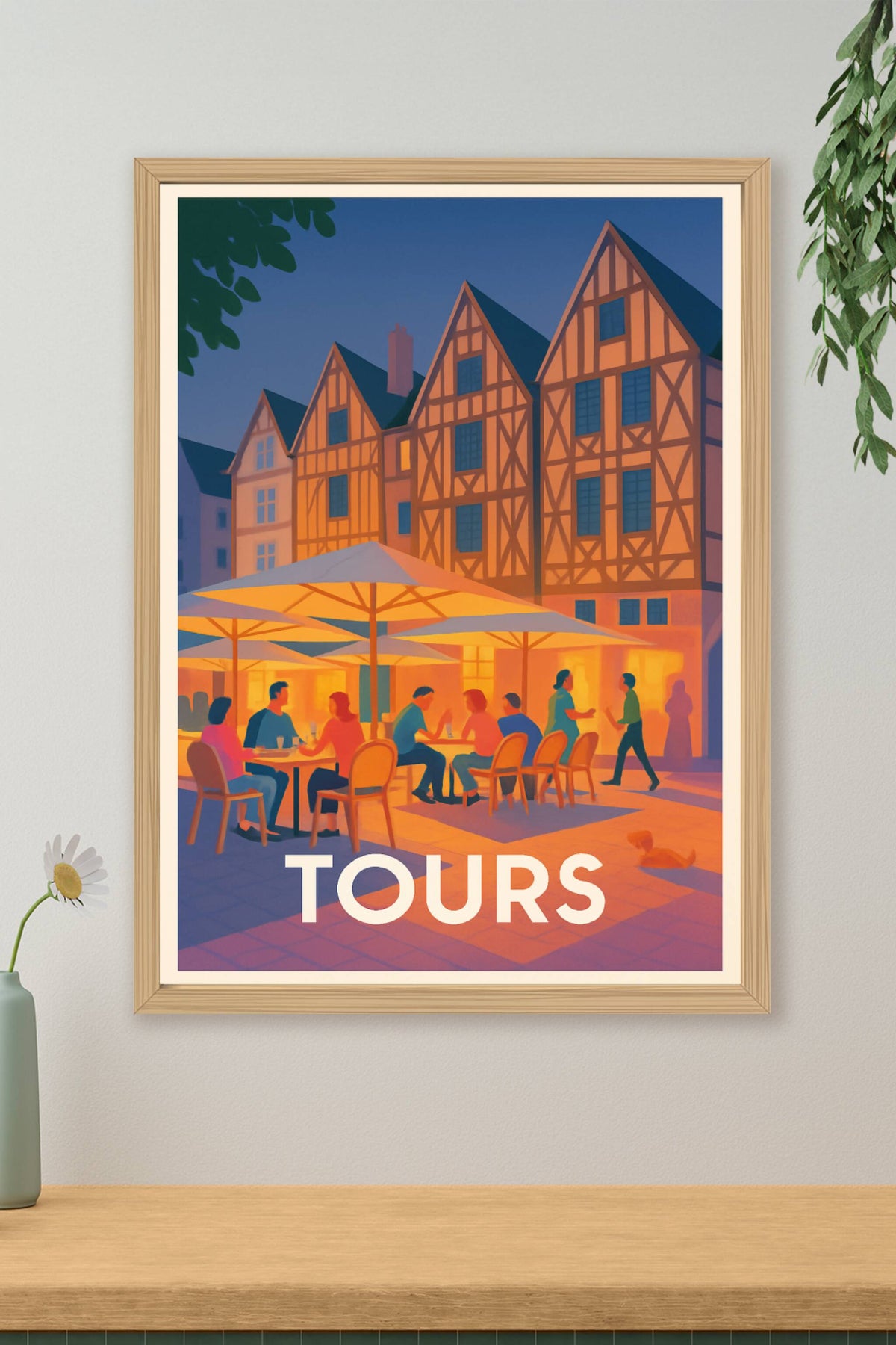 Affiche Tours — Ambiance chaleureuse en terrasse au cœur de la ville · poster d'art de Tours