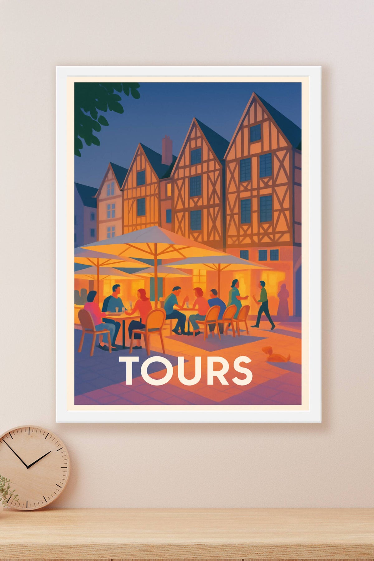 Affiche Tours — Ambiance chaleureuse en terrasse au cœur de la ville · poster d'art de Tours