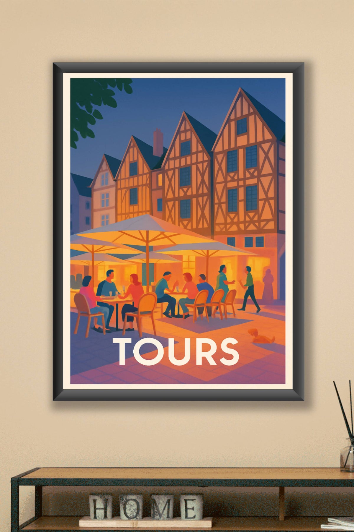 Affiche Tours — Ambiance chaleureuse en terrasse au cœur de la ville · poster d'art de Tours