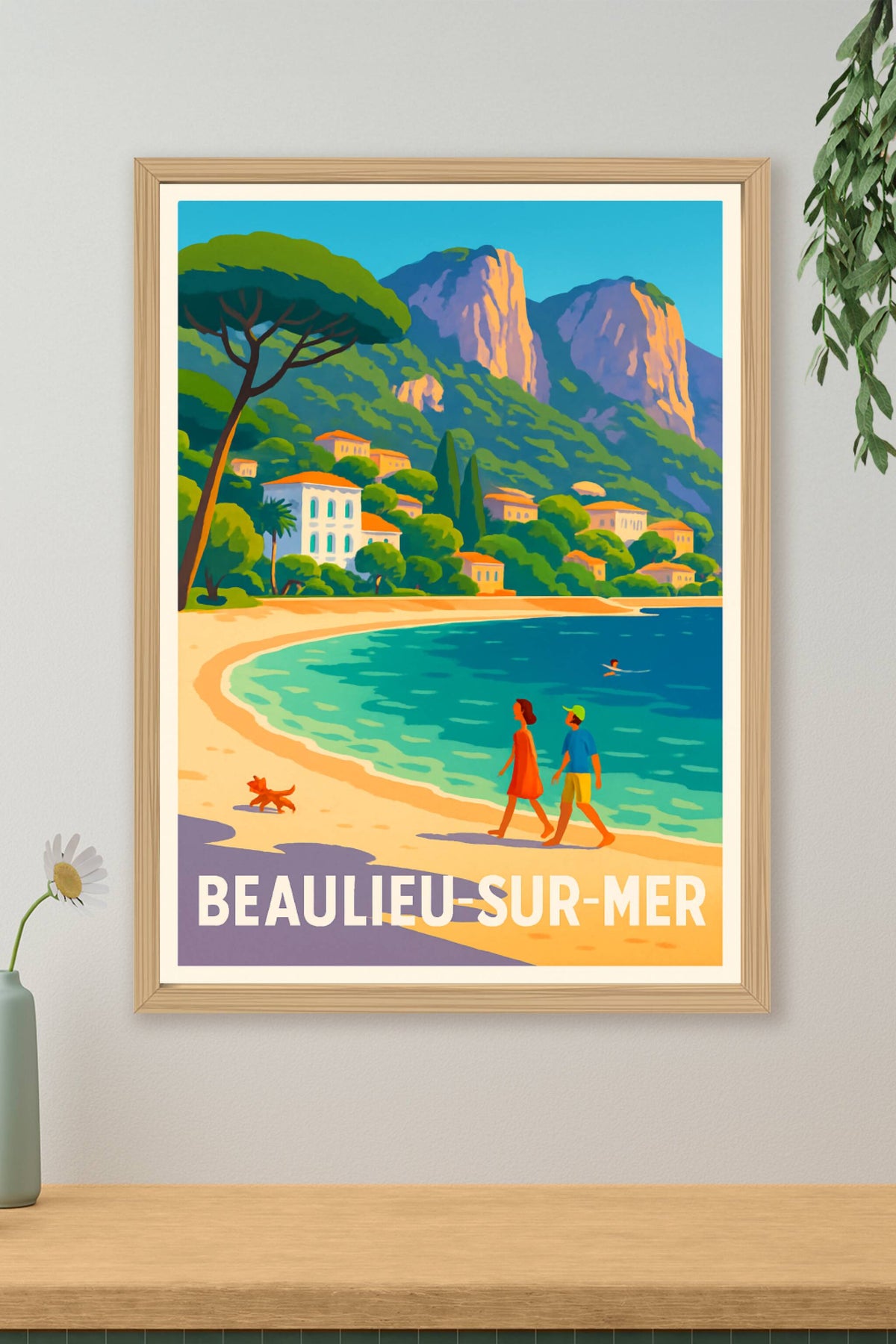 Affiche Beaulieu-sur-Mer — Promenade en bord de mer ensoleillée · poster d'art de Beaulieu-sur-Mer