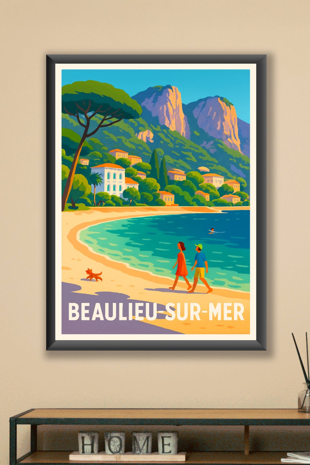 Affiche Beaulieu-sur-Mer — Promenade en bord de mer ensoleillée · poster d'art de Beaulieu-sur-Mer
