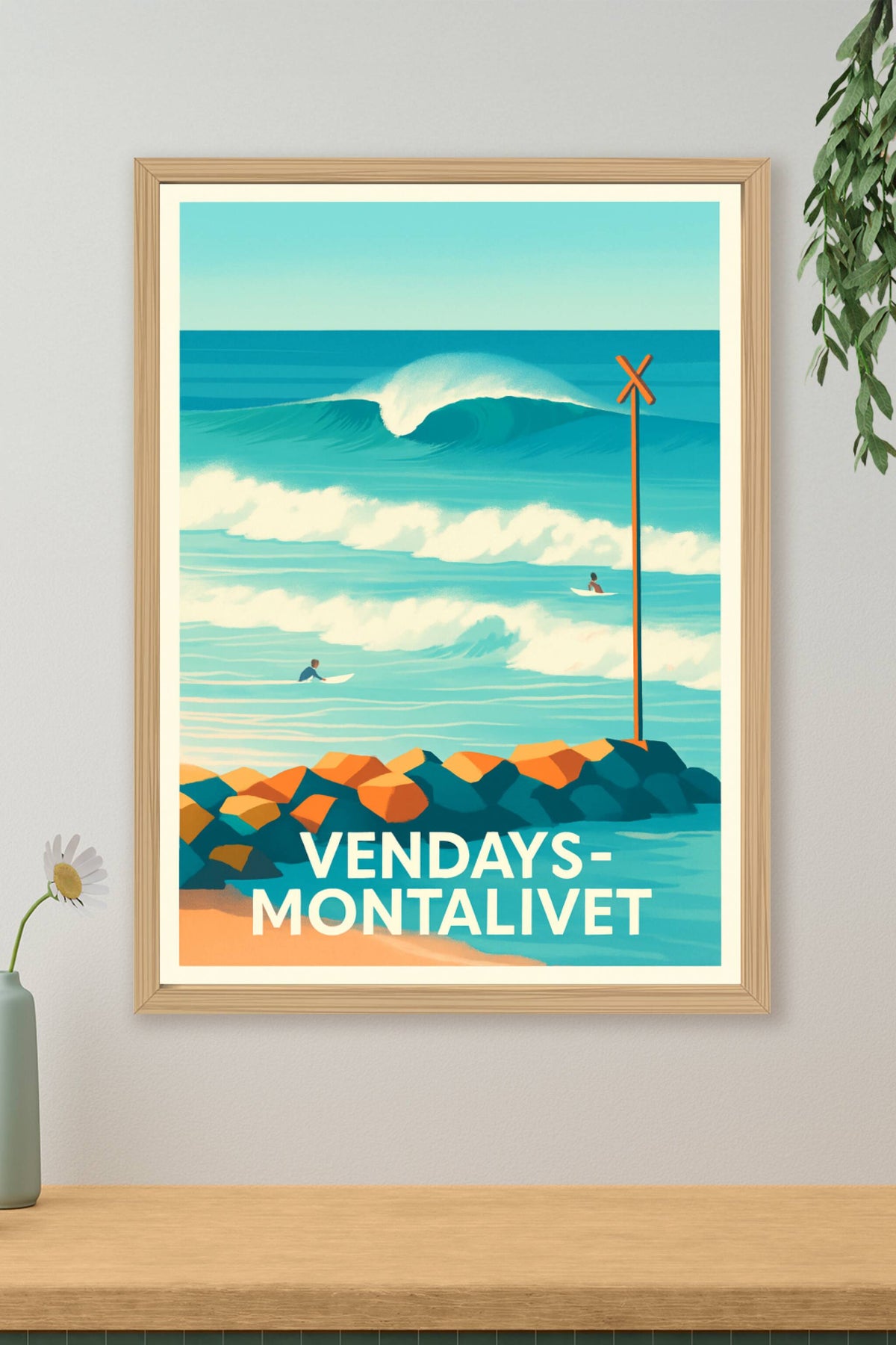 Affiche Vendays-Montalivet — Vagues et liberté sur la côte Atlantique · poster d'art de Vendays-Montalivet