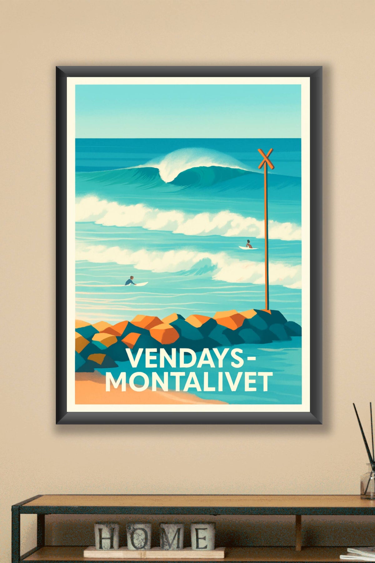 Affiche Vendays-Montalivet — Vagues et liberté sur la côte Atlantique · poster d'art de Vendays-Montalivet