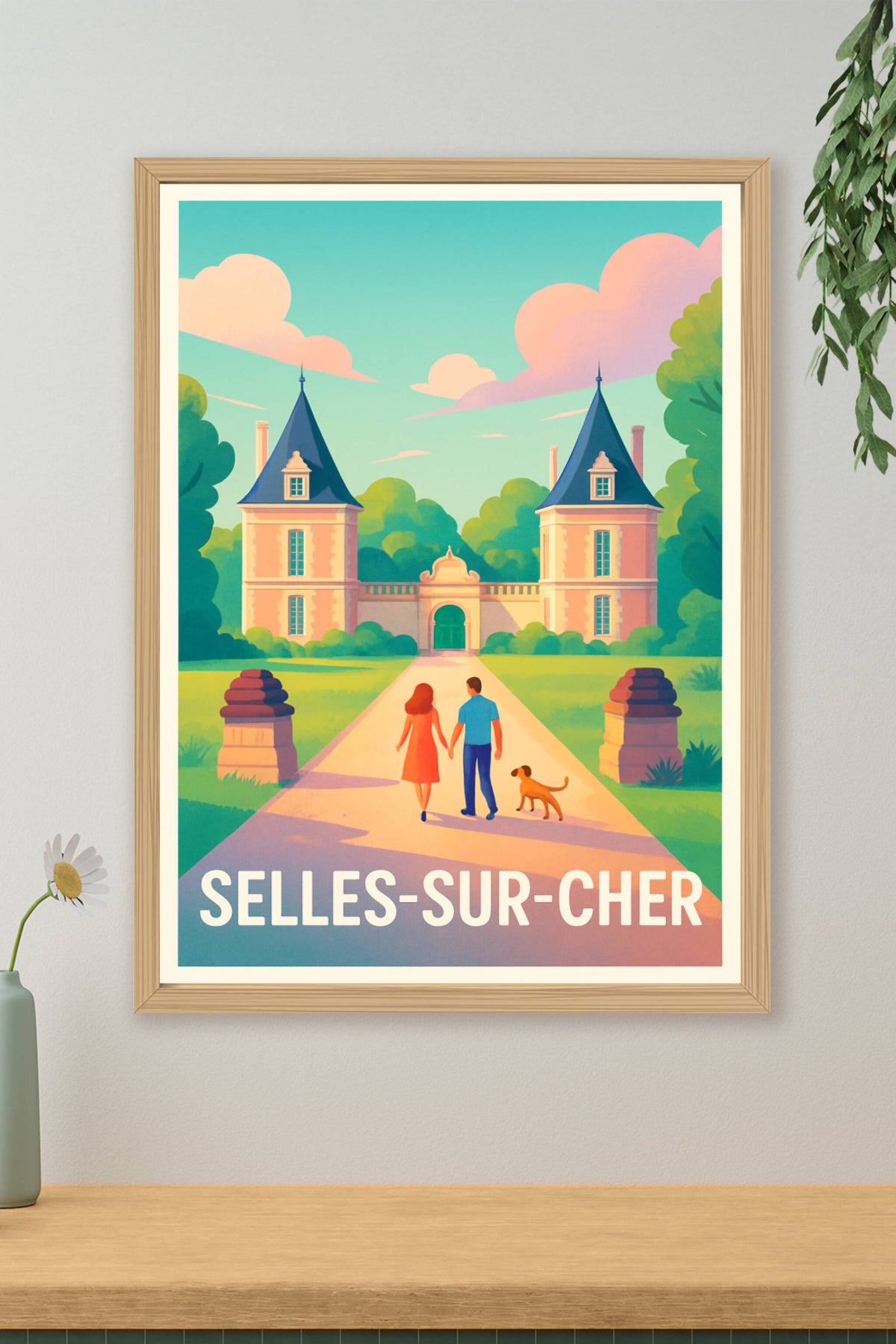 Affiche Selles-sur-Cher — Promenade romantique au château · poster d'art de Selles-sur-Cher