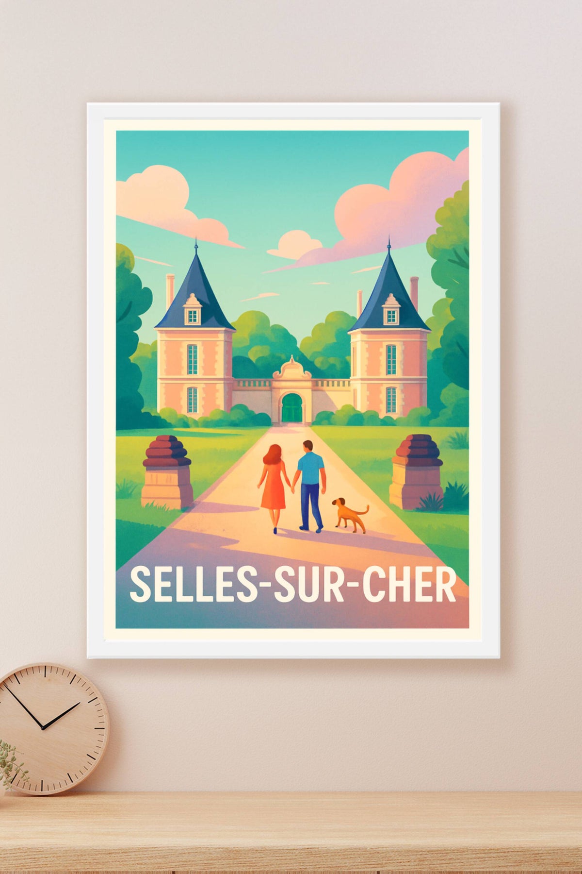 Affiche Selles-sur-Cher — Promenade romantique au château · poster d'art de Selles-sur-Cher
