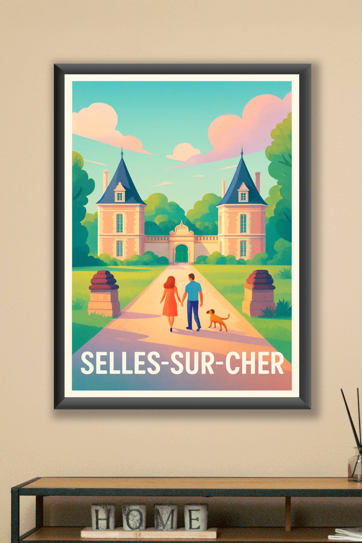 Affiche Selles-sur-Cher — Promenade romantique au château · poster d'art de Selles-sur-Cher