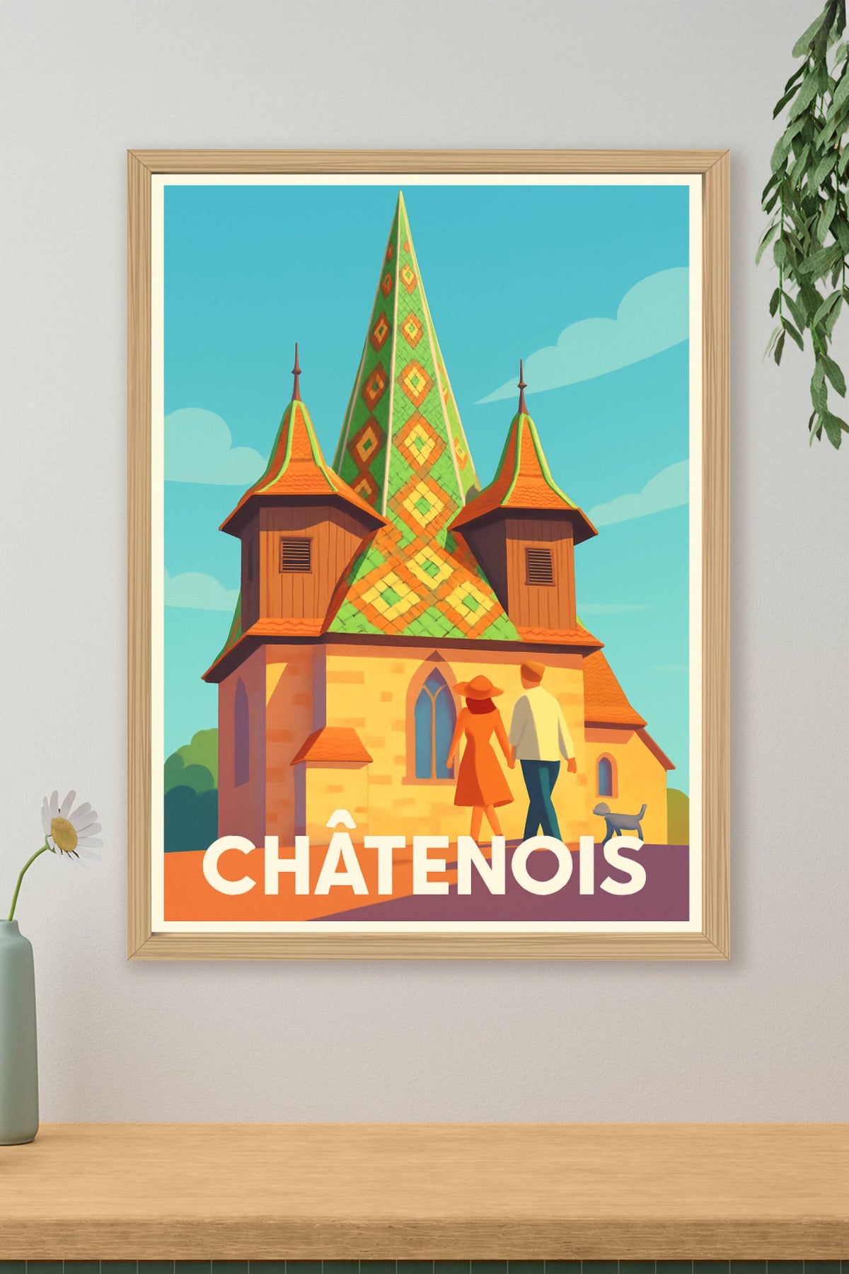 Affiche Châtenois — Charme et couleurs de l'Alsace traditionnelle · poster d'art de Châtenois