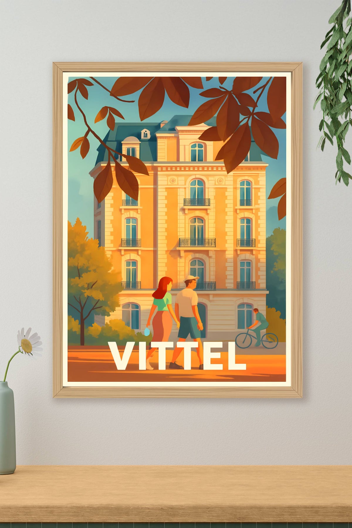 Affiche Vittel — Promenade ensoleillée sous les feuilles d'automne · poster d'art de Vittel