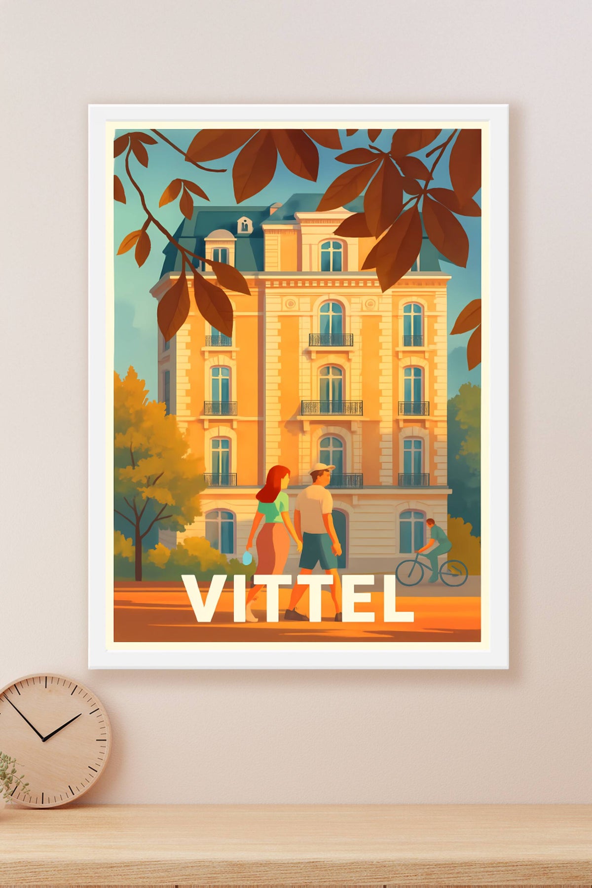 Affiche Vittel — Promenade ensoleillée sous les feuilles d'automne · poster d'art de Vittel