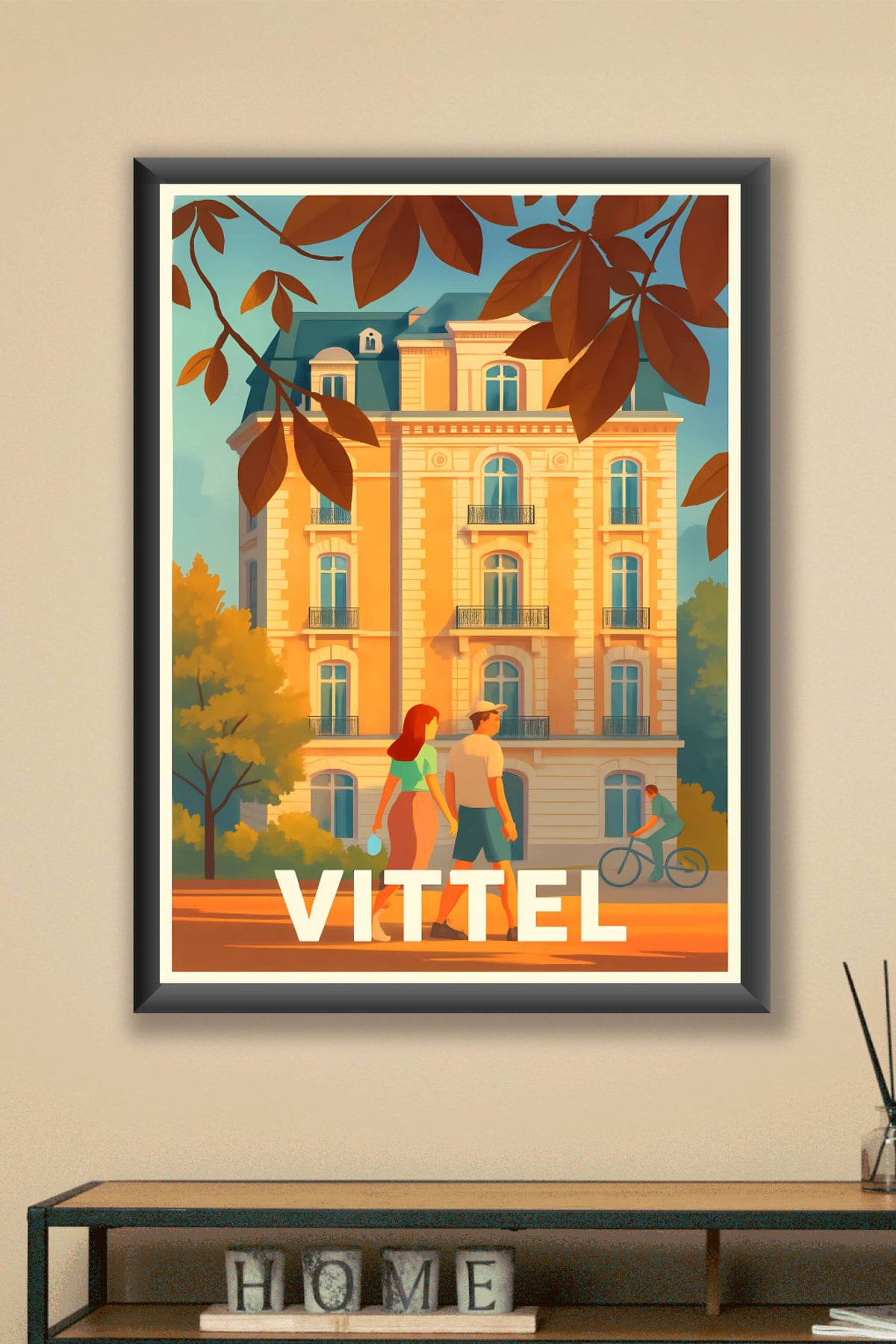 Affiche Vittel — Promenade ensoleillée sous les feuilles d'automne · poster d'art de Vittel
